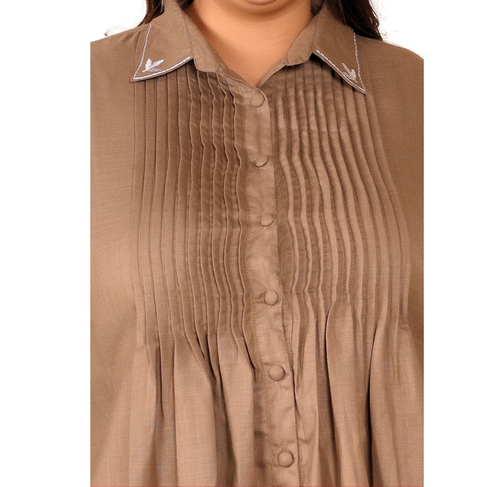 Brown Cotton Collar Embroidered Tunic