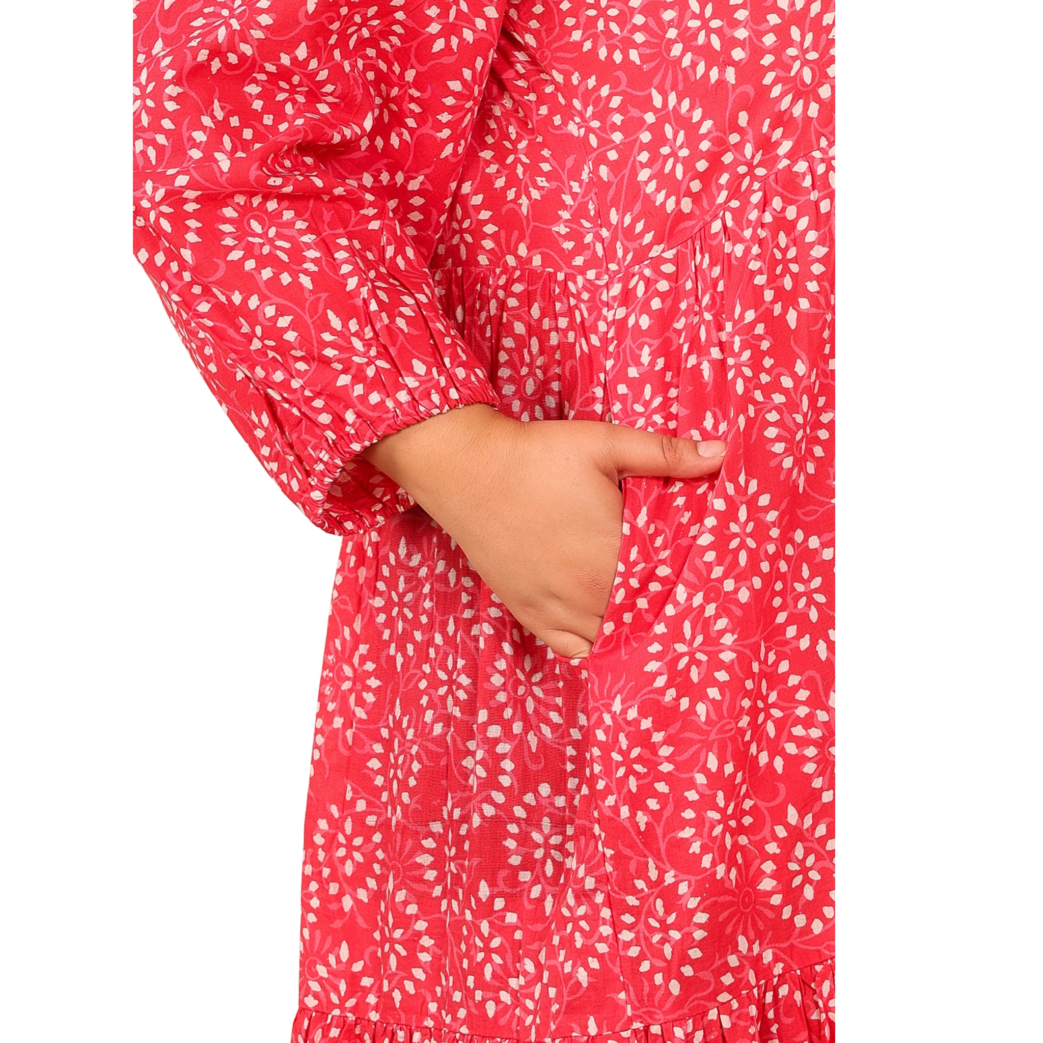 Pink Cotton Print Plus Size Dress