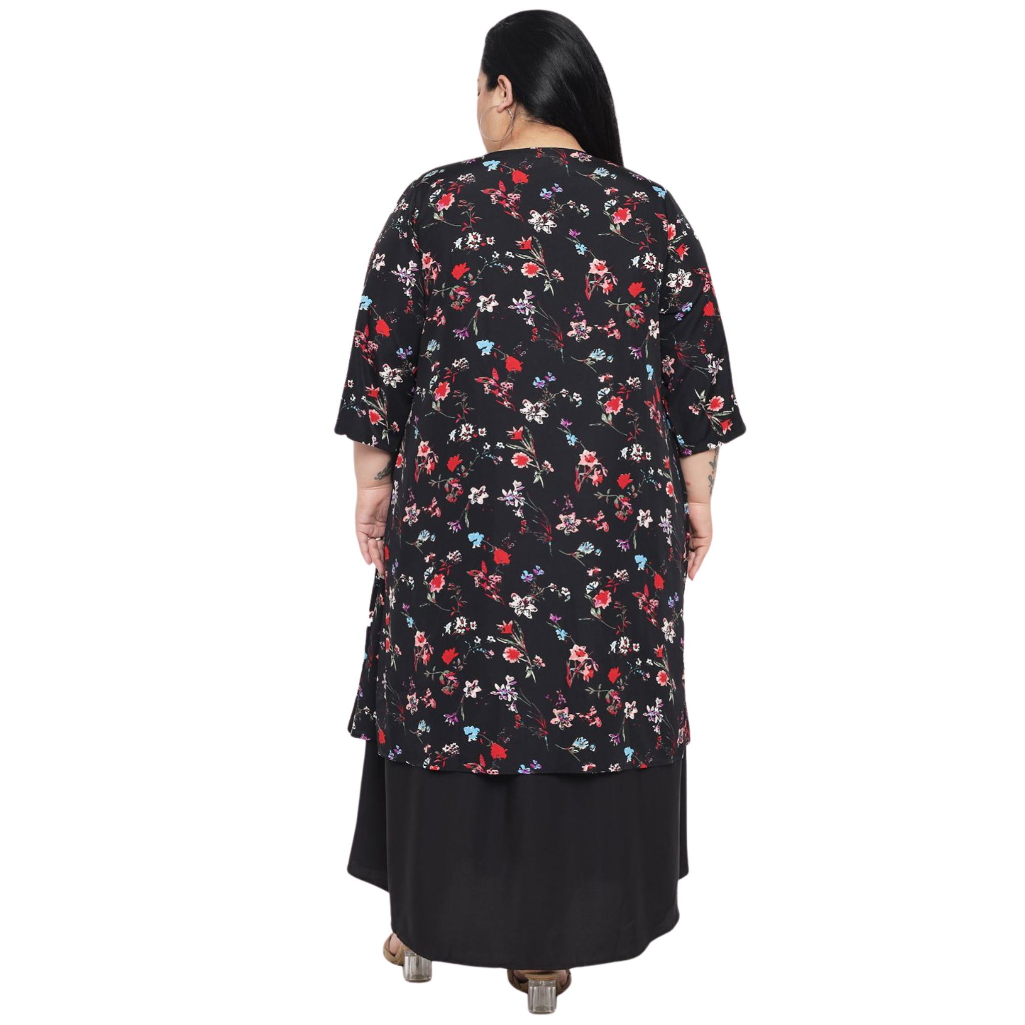 Black Floral Layered Maxi Plus Size Dress