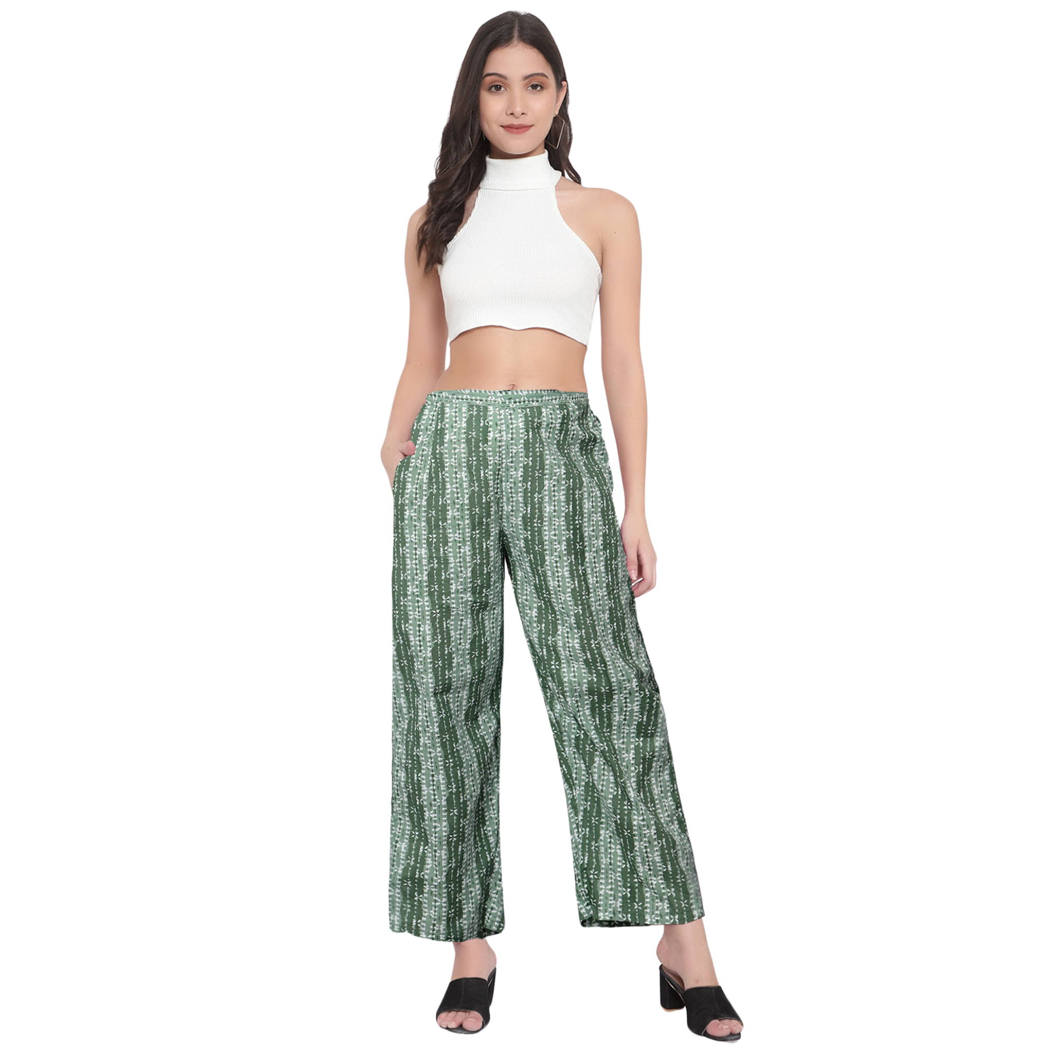 Green Hand Block Print Trousers