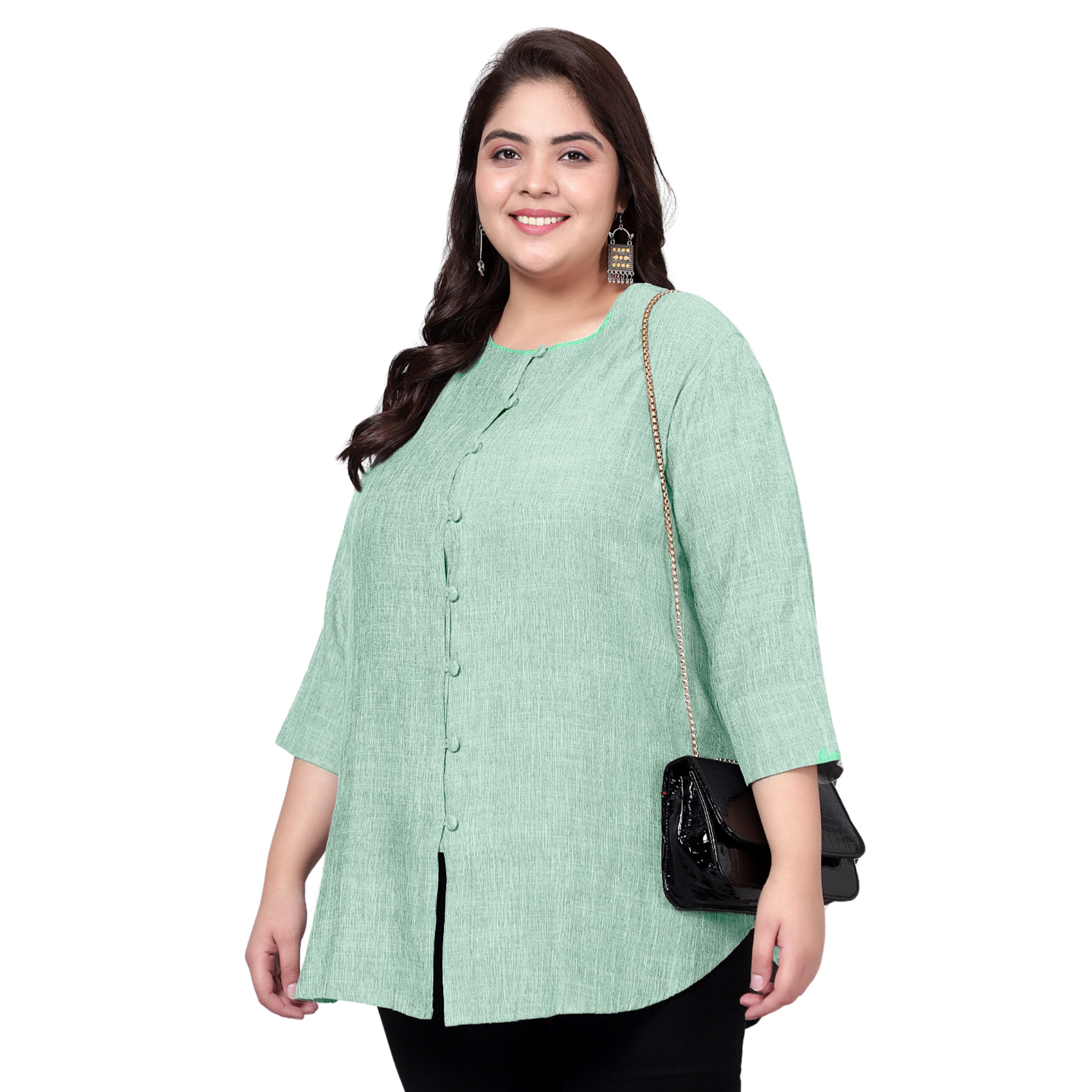 Green Cotton Linen Plus Size Tunic