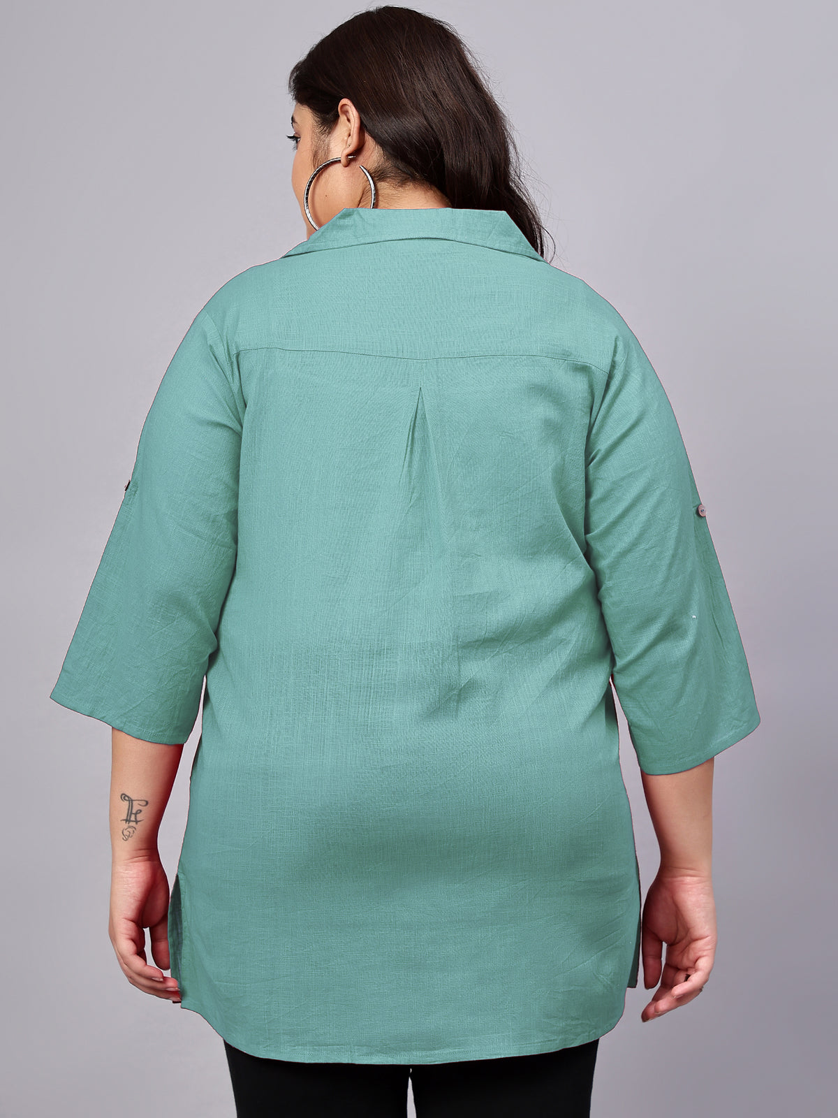 Blue Cotton Longline Plus Size Shirt