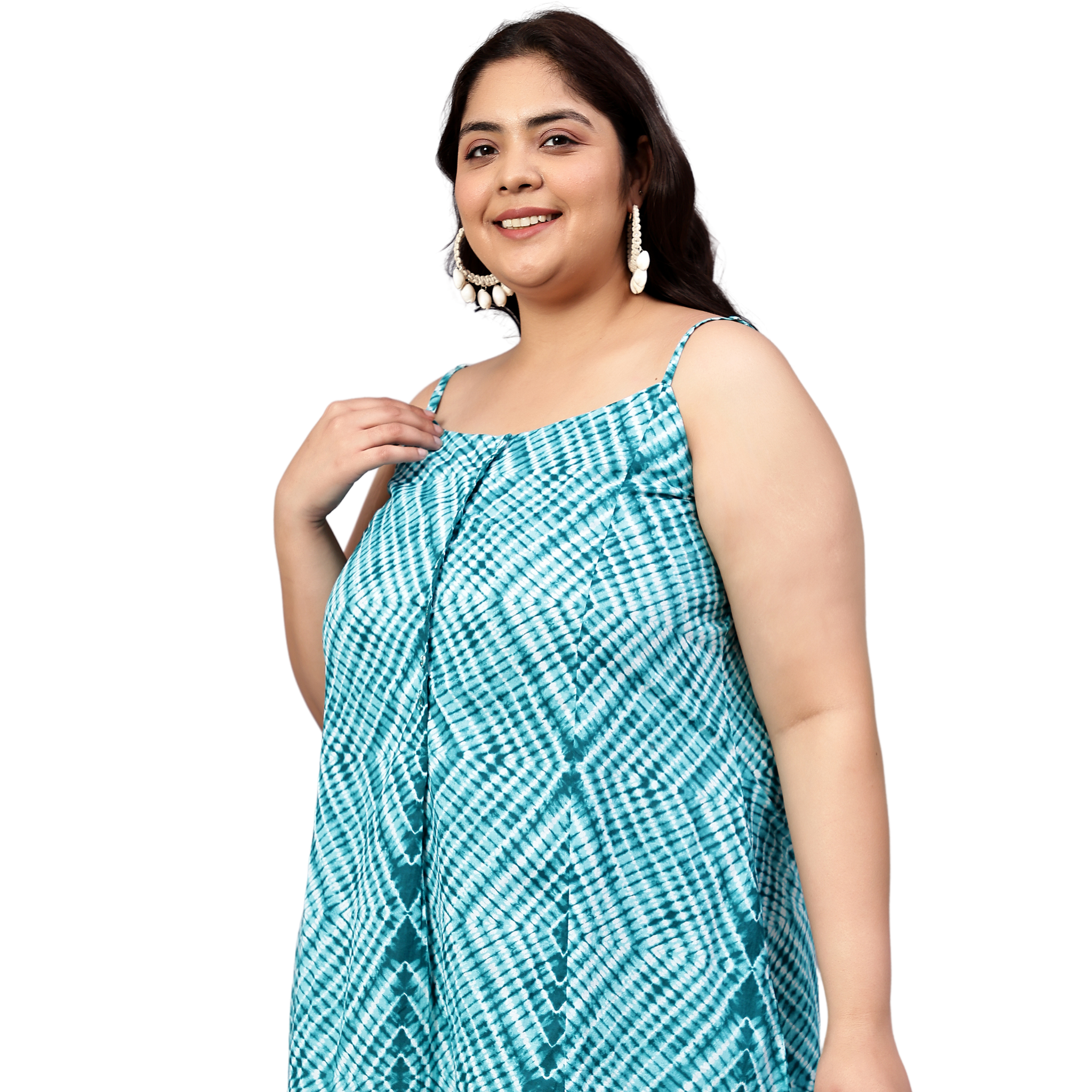 Green Stripe Print Strap Plus Size Dress