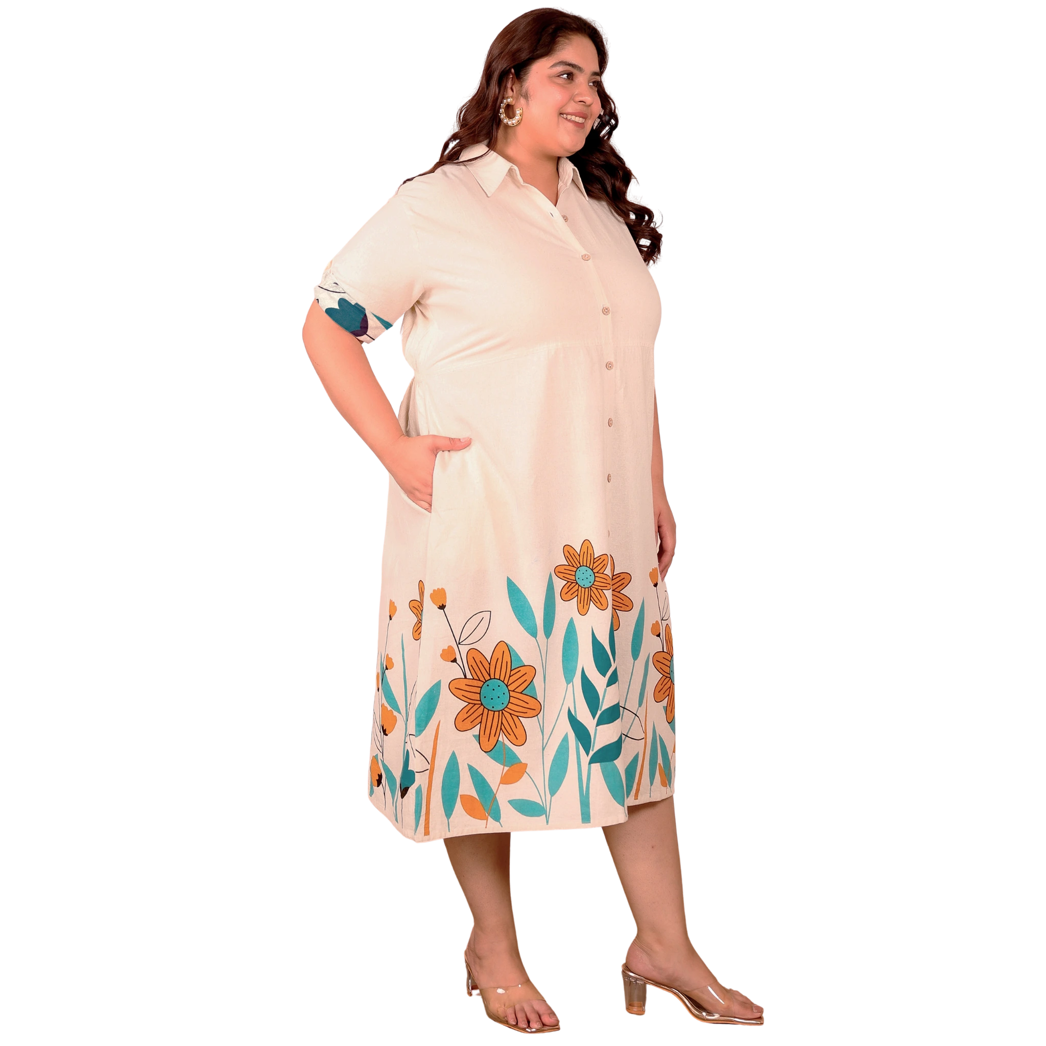 OffWhite Floral Cotton Midi Dress
