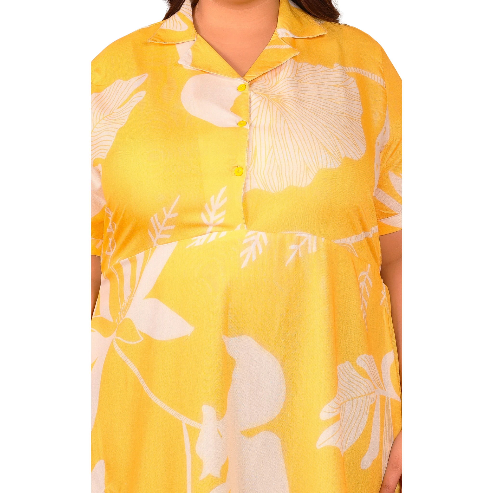 Yellow And White Floral Maxi Plus Size Dress