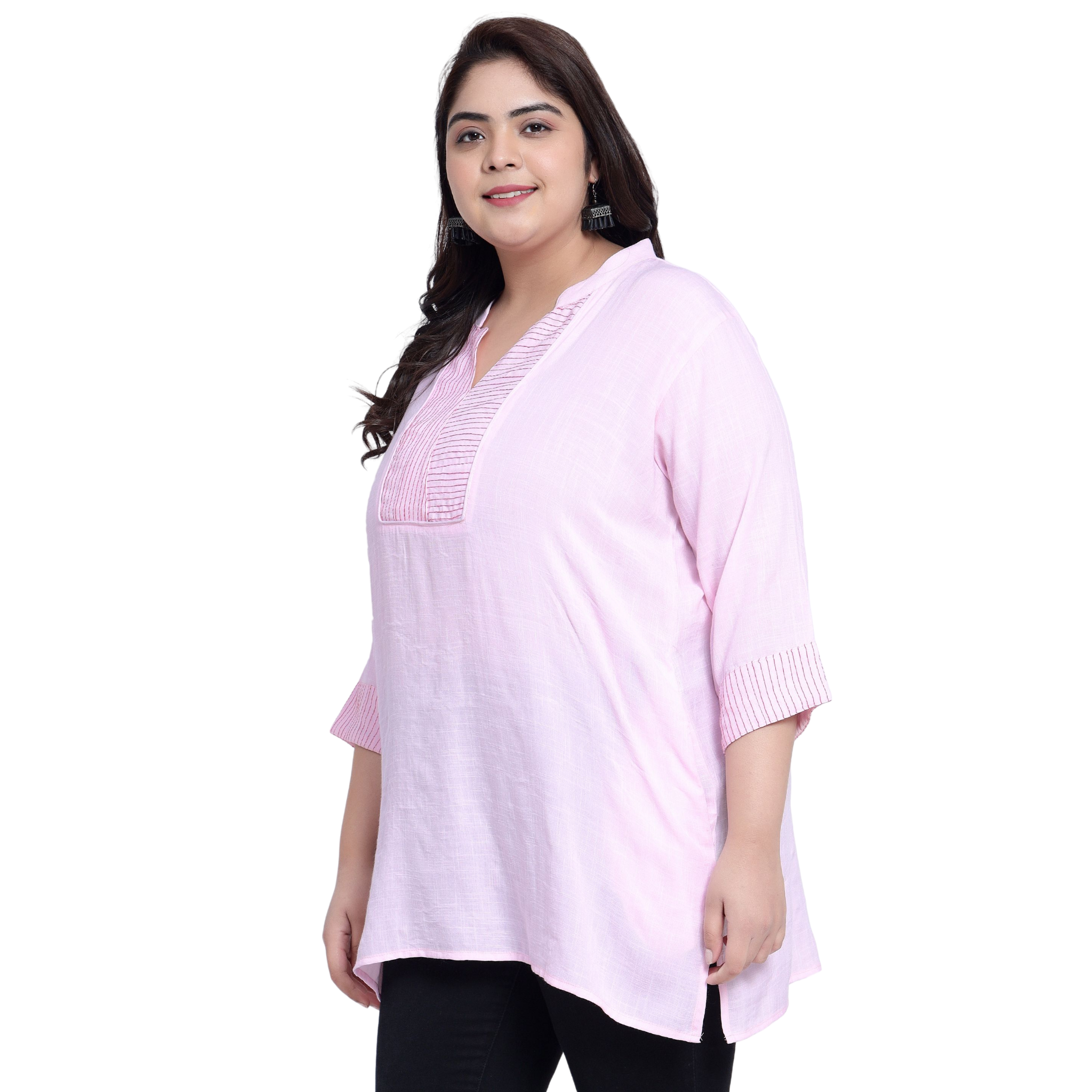 Pink Embroidered Plus Size Tunic