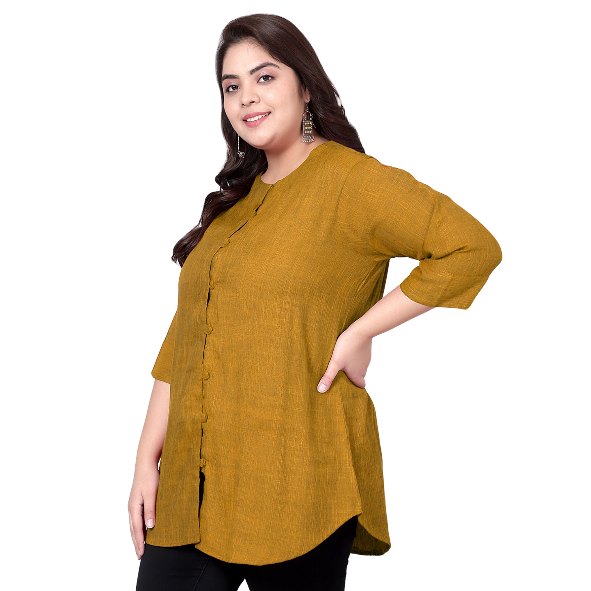 Mustard Cotton Linen Plus Size Tunic