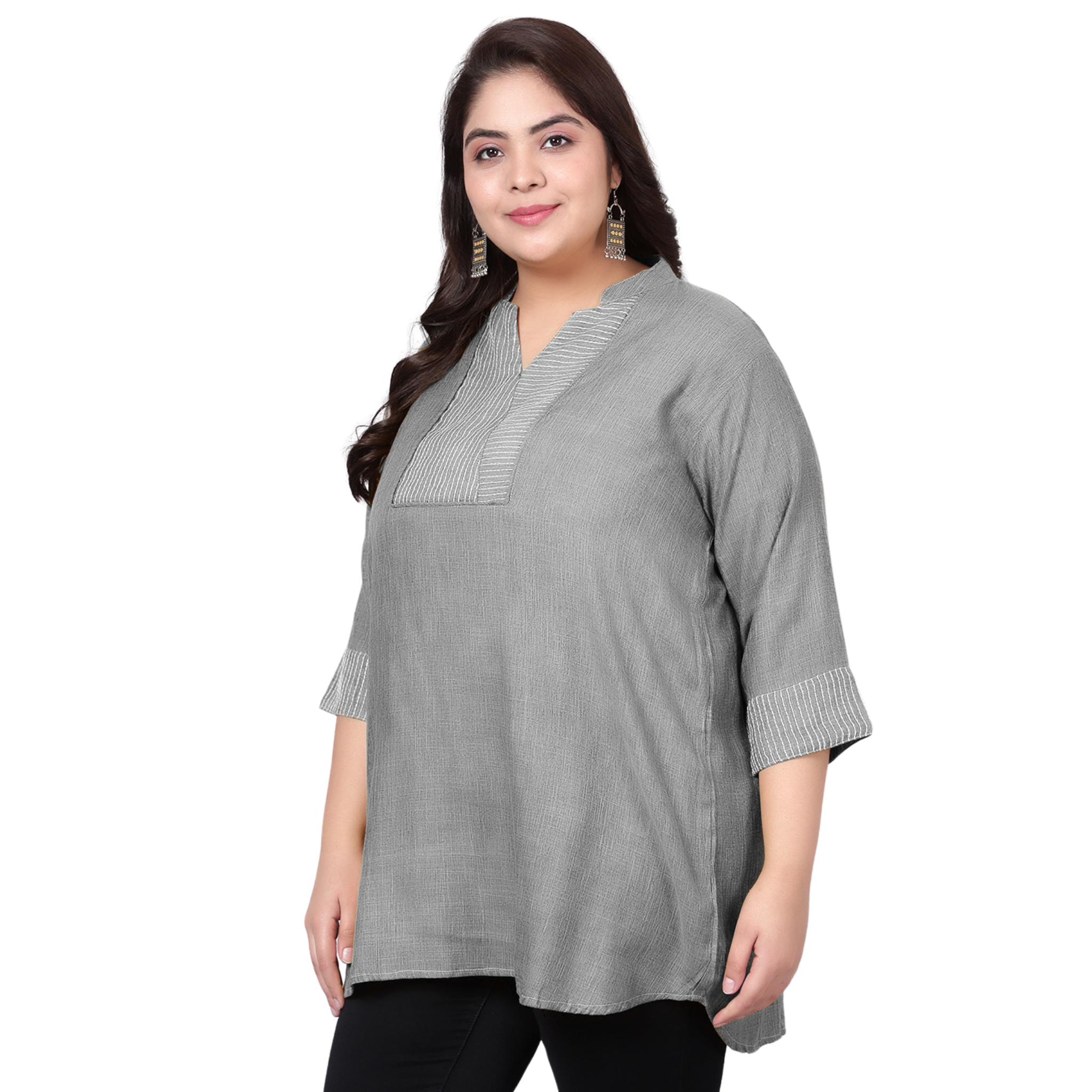 Grey Embroidered Plus Size Tunic