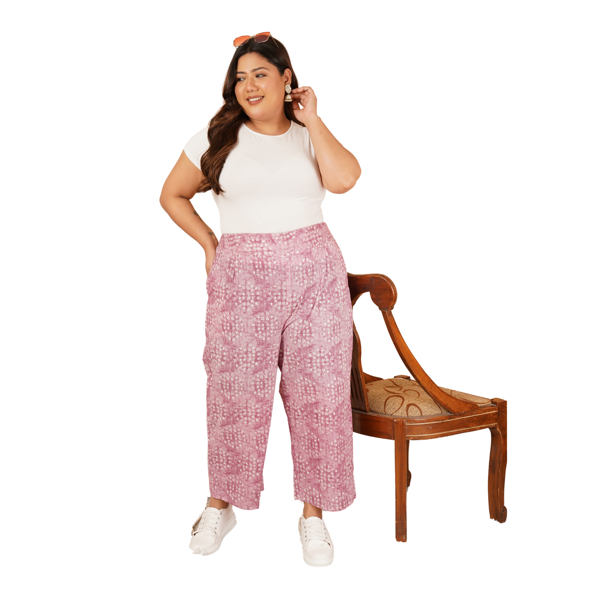 Pink Geometric Print Plus Size Trouser