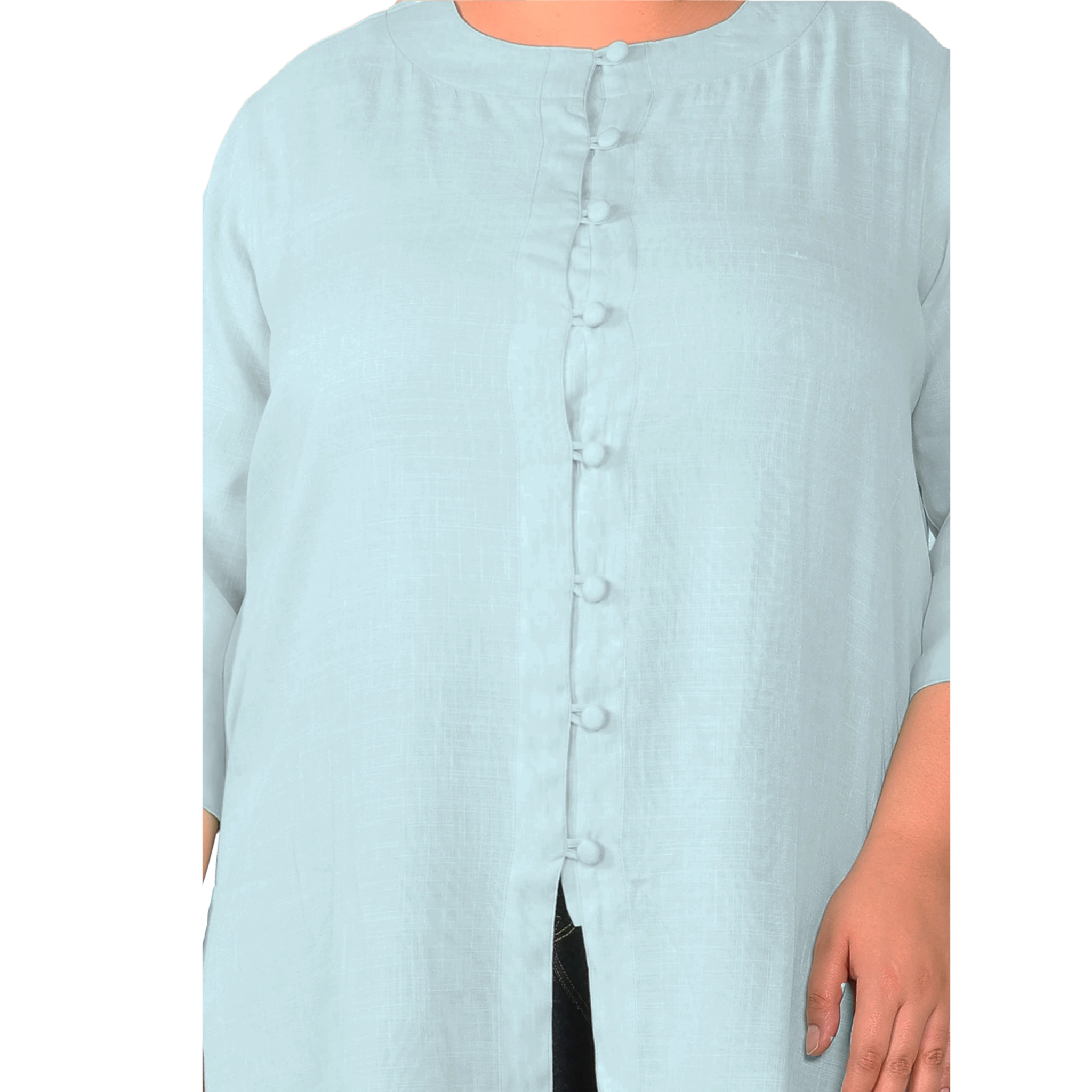 Blue Cotton Linen Plus Size Tunic