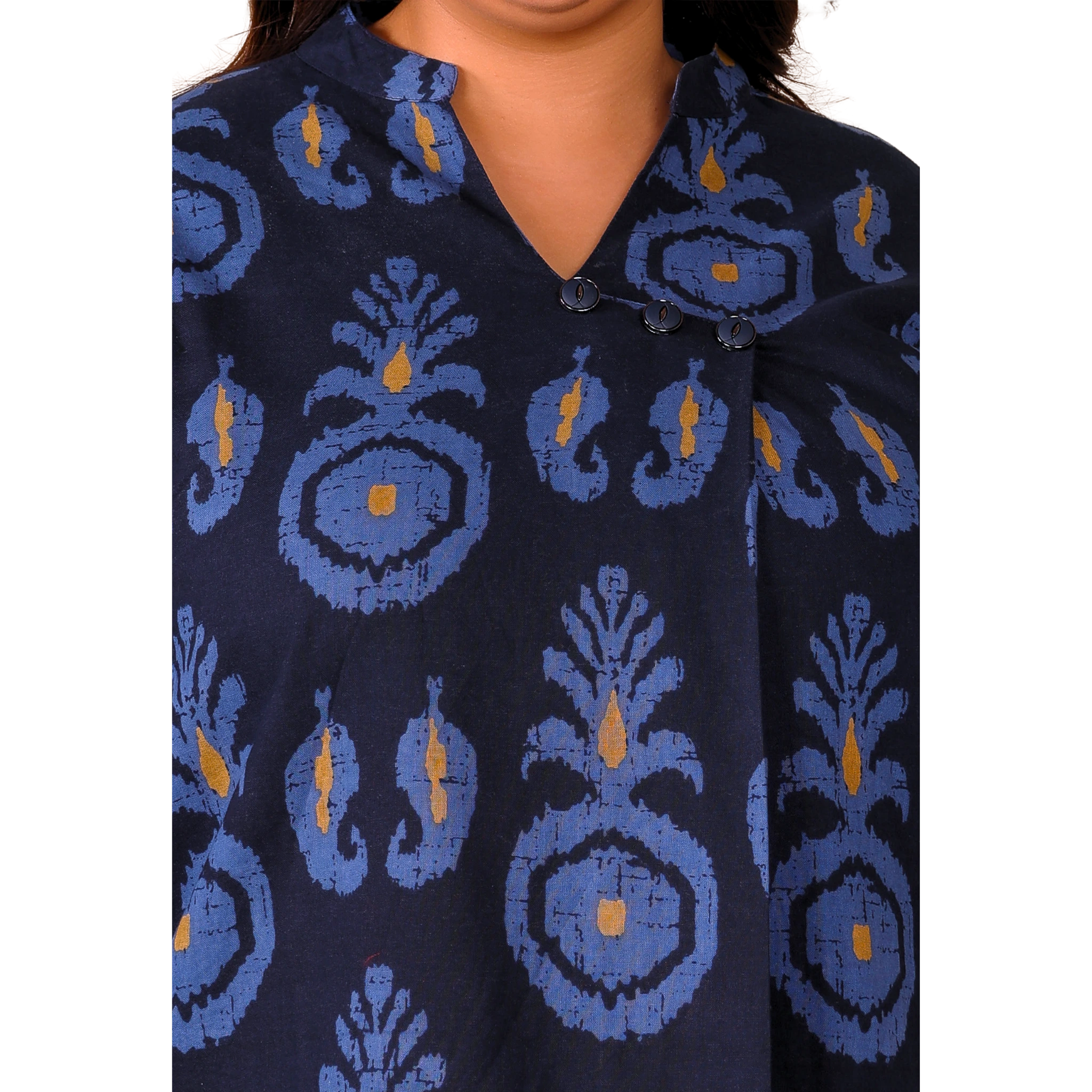 Indigo Blue Cotton Print Plus Size Co Ord Set