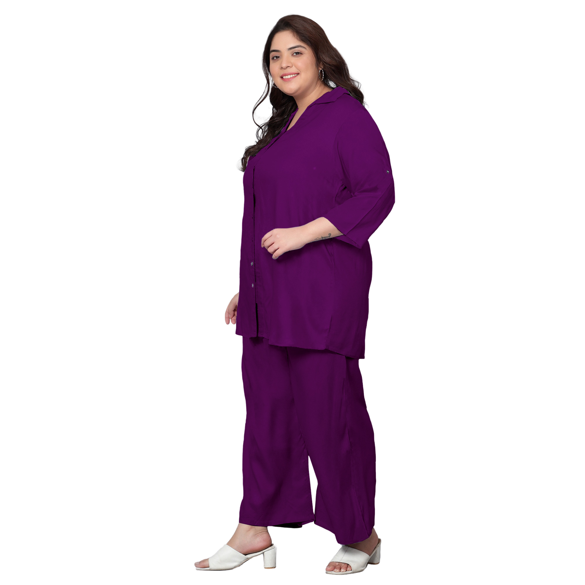 Purple Solid Plus Size Co-Ord Set