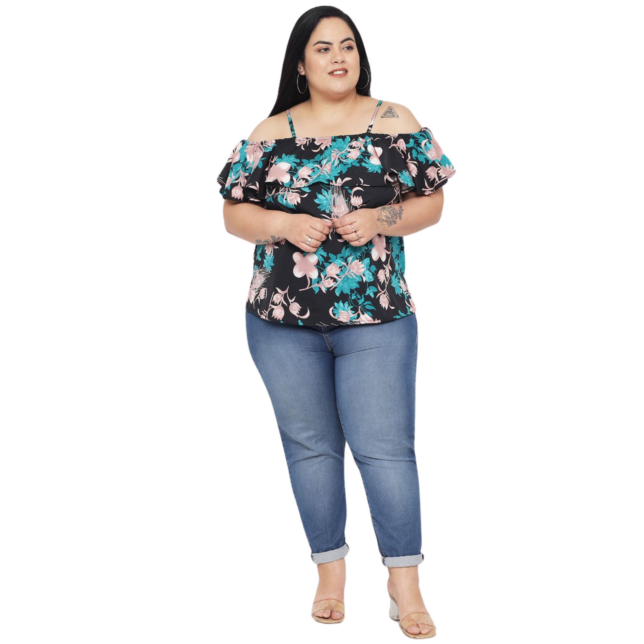 Green Floral Print Plus Size Top