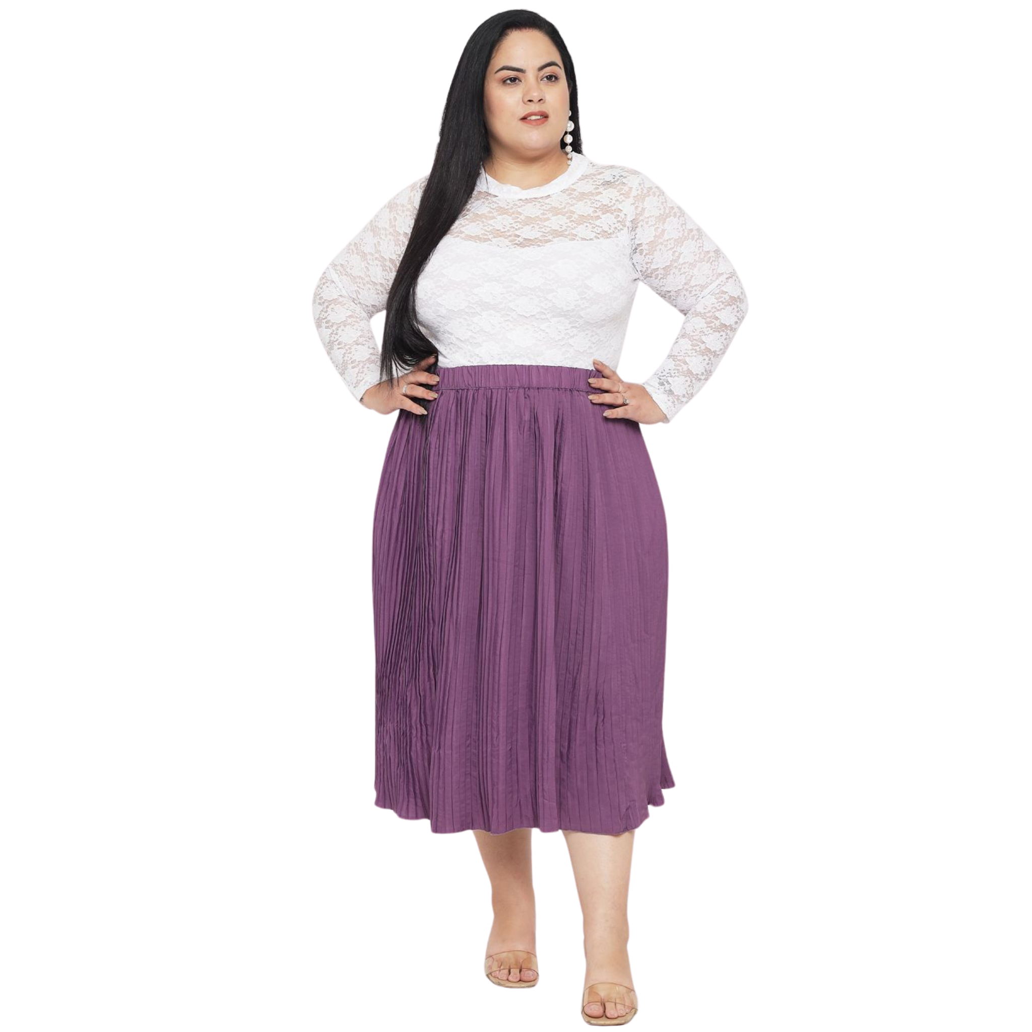 Purple Accordion Pleat Plus Size Skirt