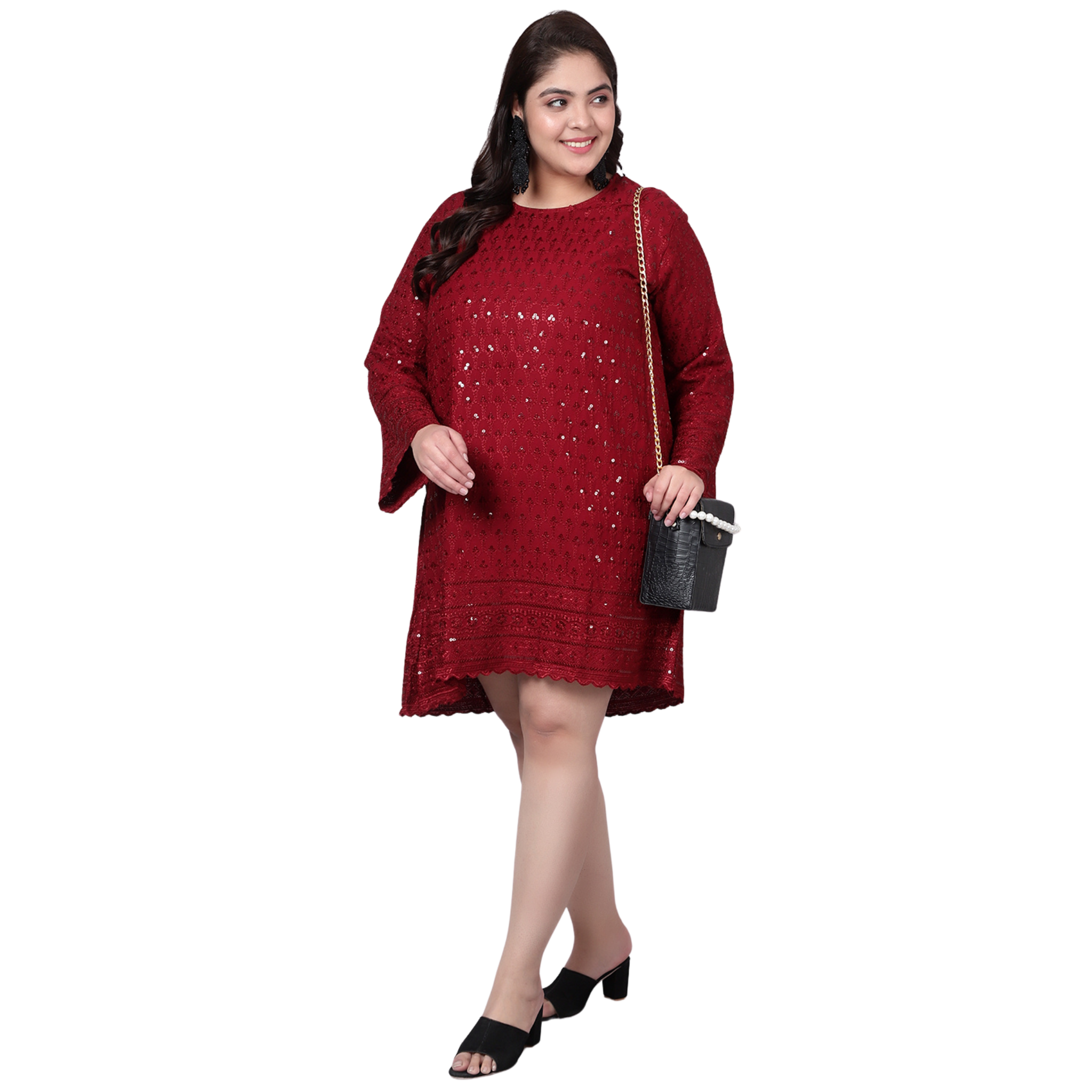 Red Embroidered Sequin Plus Size Dress