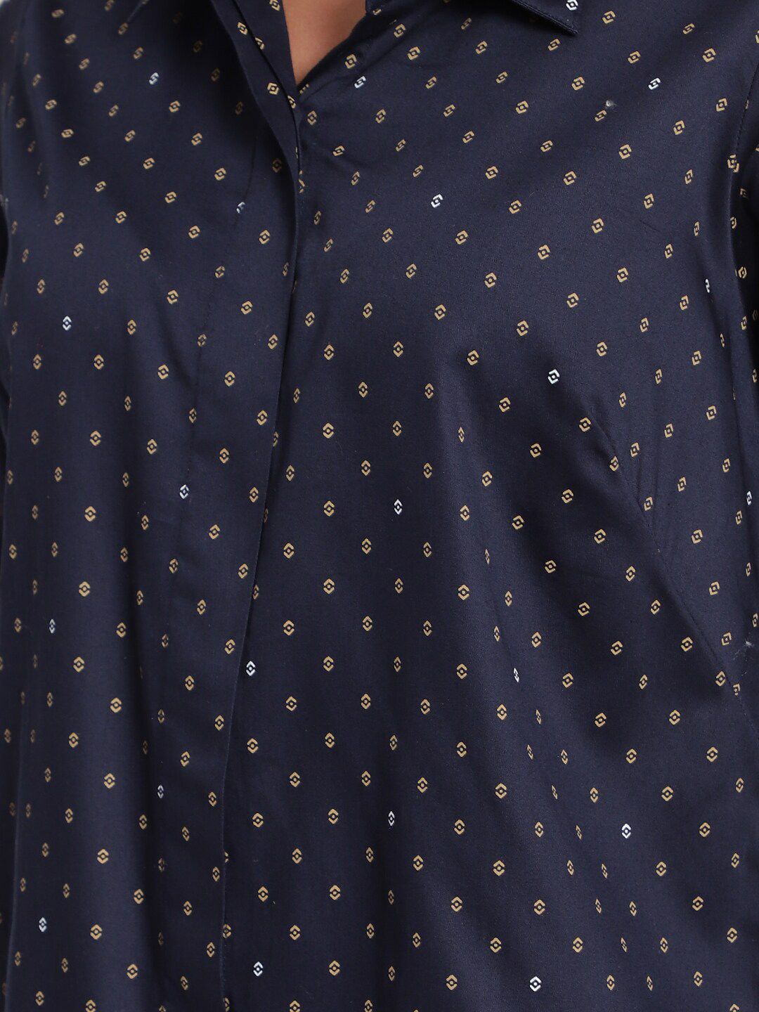 Blue Print Formal Plus Size Shirt — view 2
