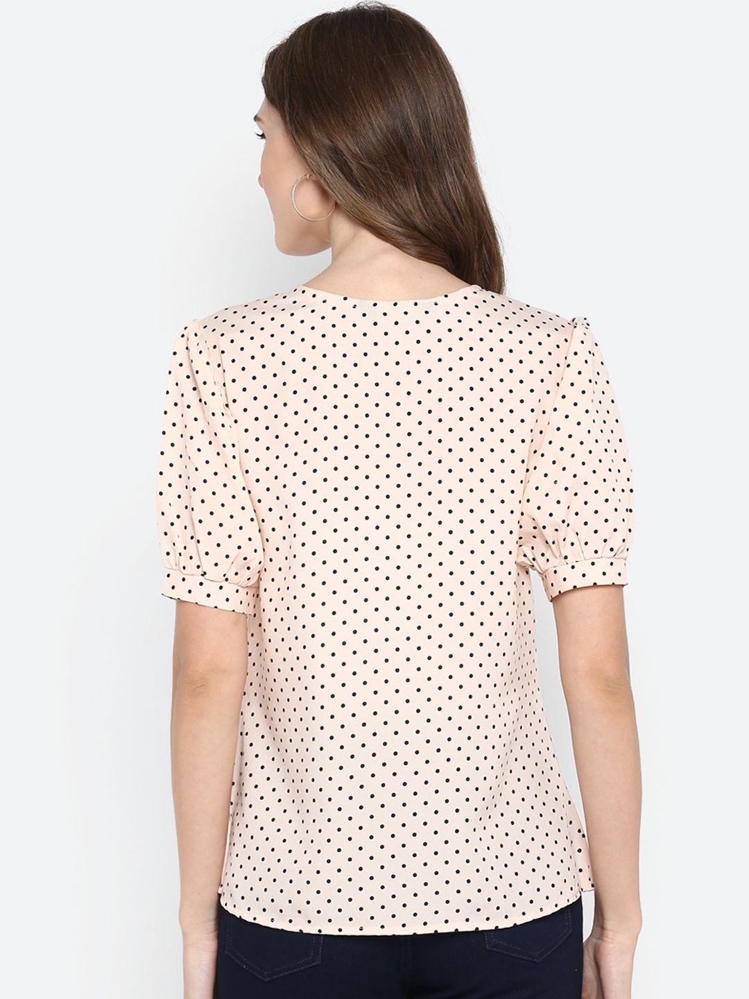 Peach Polka Dot Puff Sleeve Top — view 9
