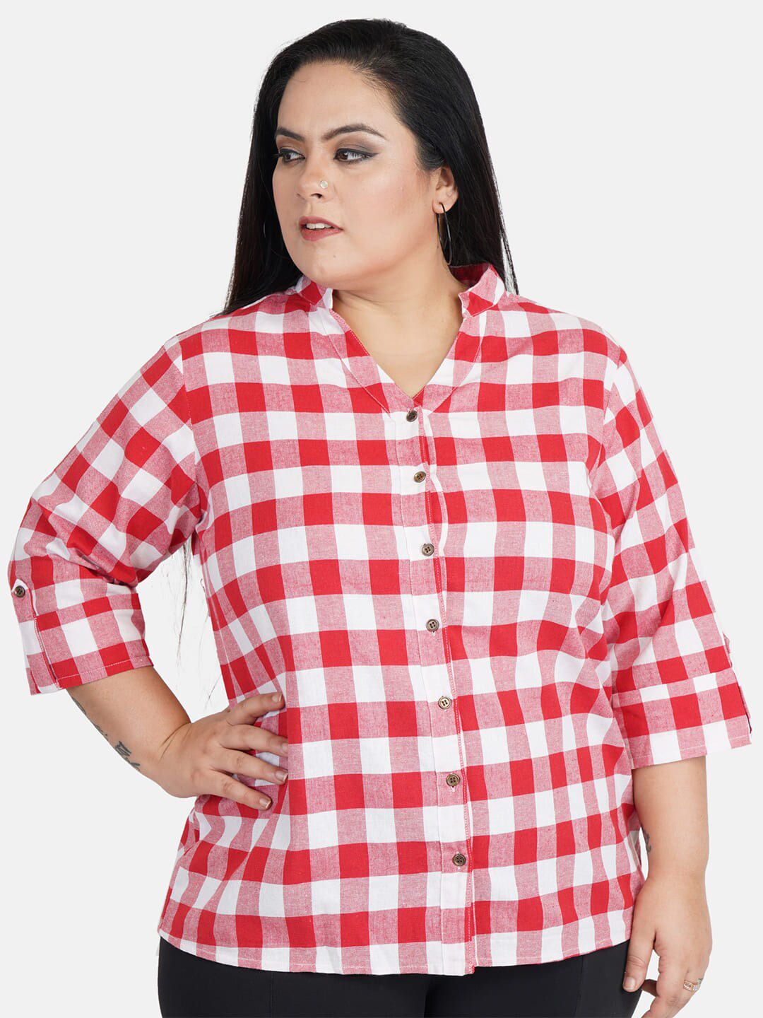 Red Checkered Plus Size Shirt — view 1