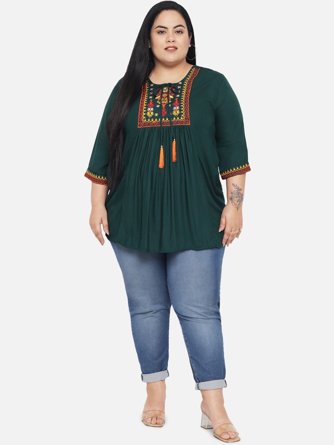Dark Green Embroidered Tunic — view 6