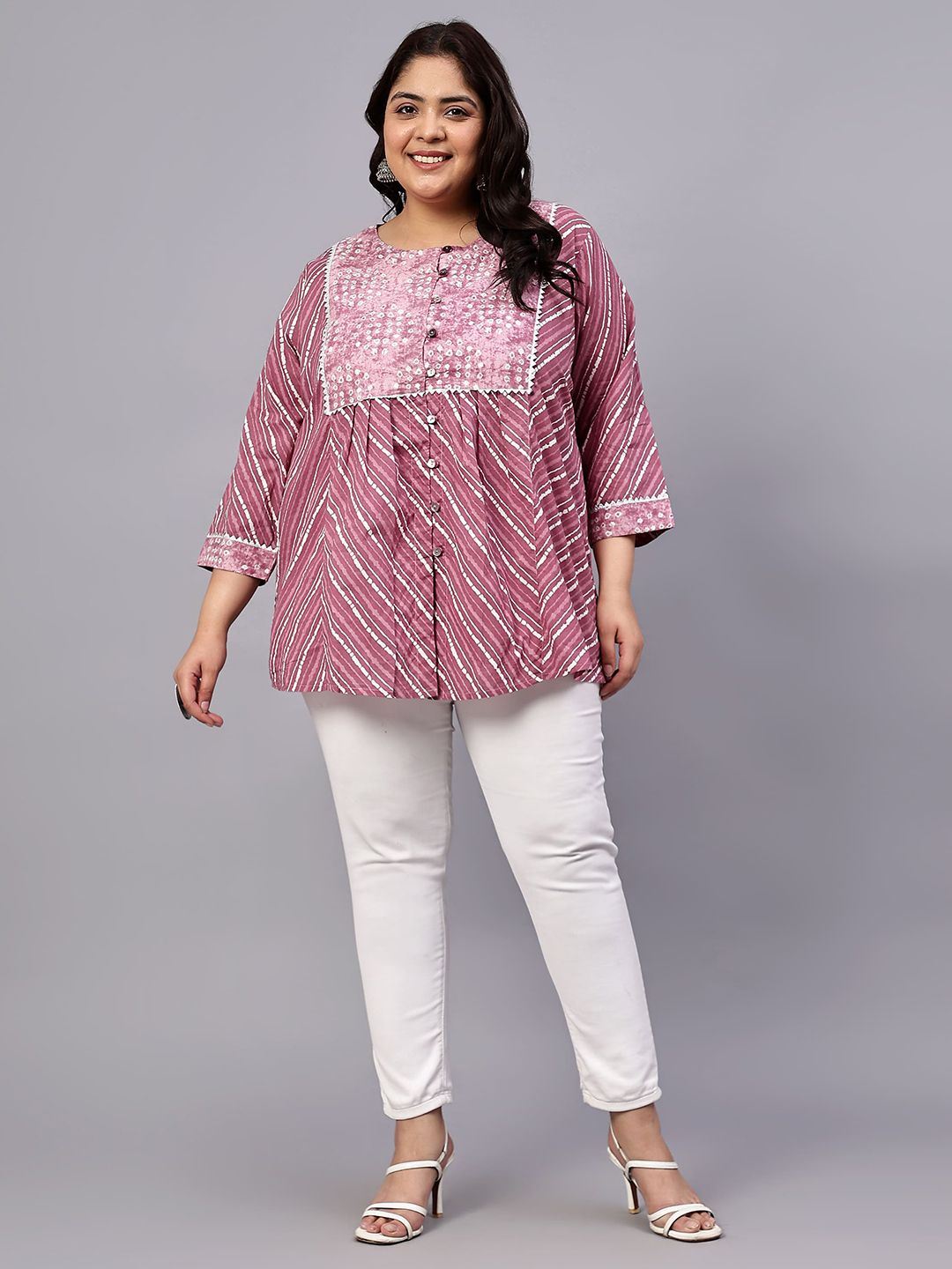Pink Stripe Print Plus Size Tunic — view 7