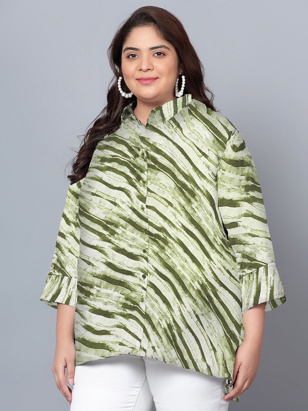 Green Leheriya Print Plus Size Shirt — view 4
