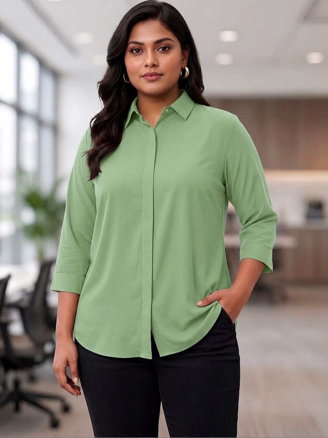 Mint Green Rayon Concealed Plus Size Tunic — view 1