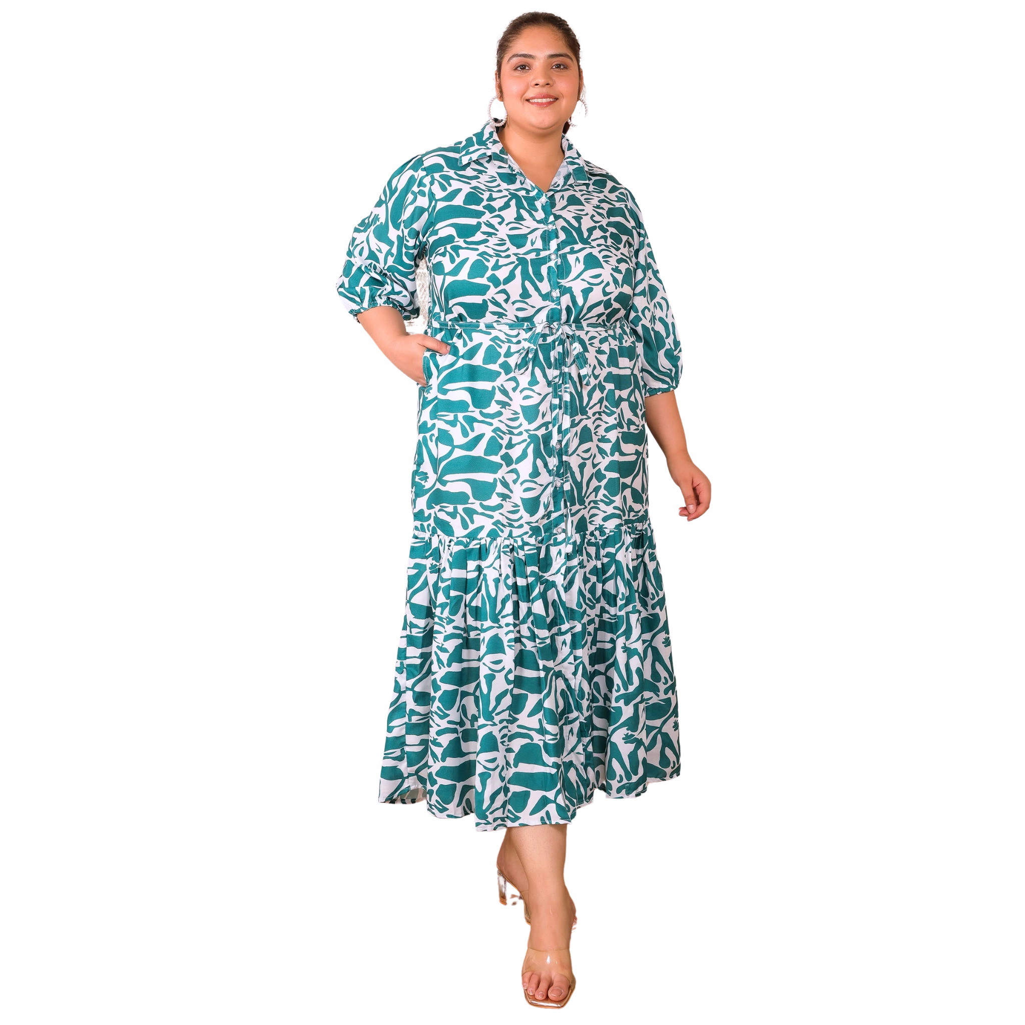 Green Abstract Print Maxi Dress