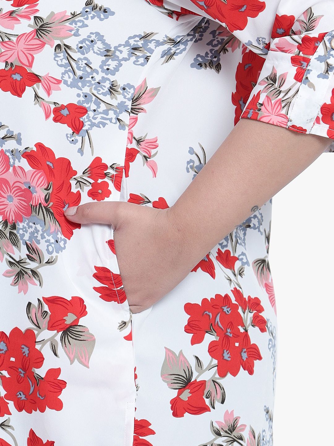 White Floral Print Plus Size Tunic — view 7