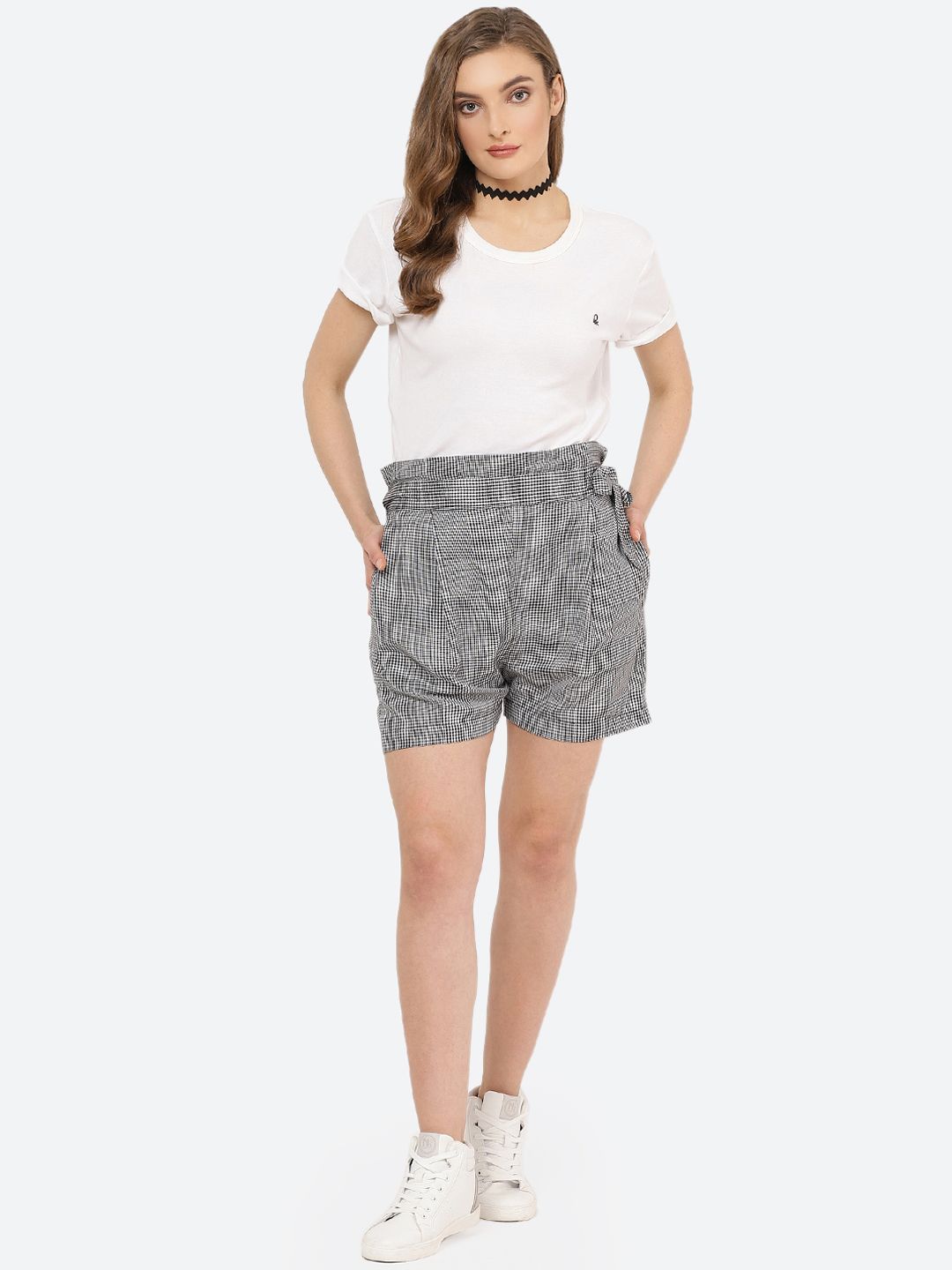 Black and White Checkered Plus Size Fit Shorts — view 4