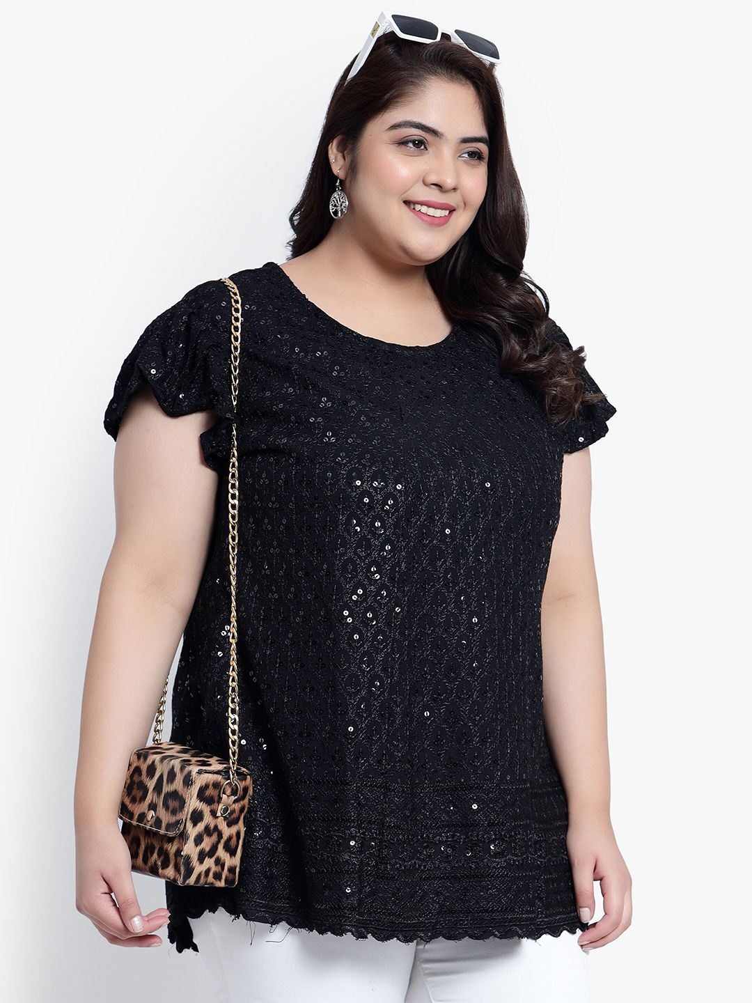 Black Embroidered Sequin Plus Size Tunic — view 7