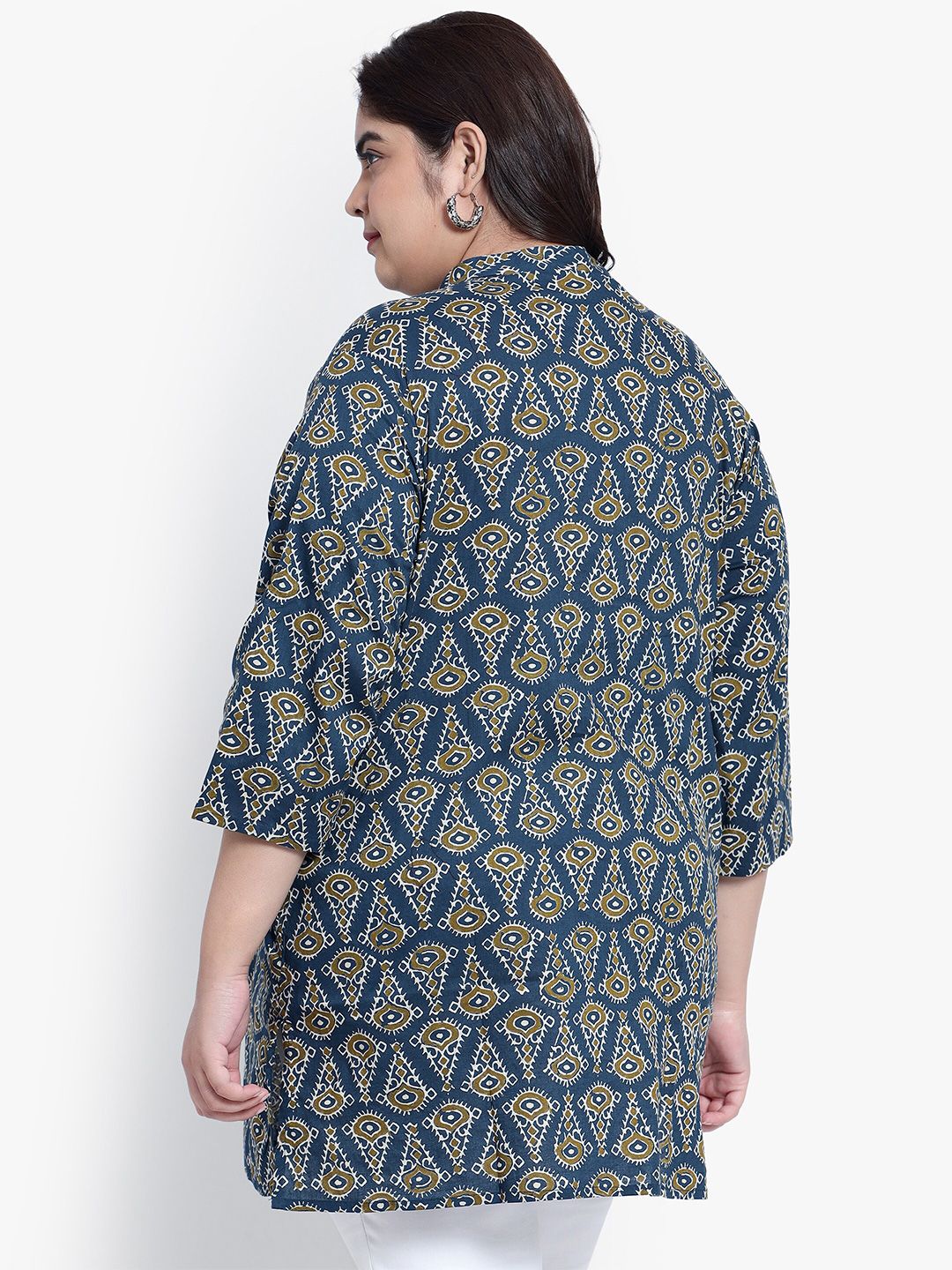 Blue Geometric Print Pleat Plus Size Tunic — view 5