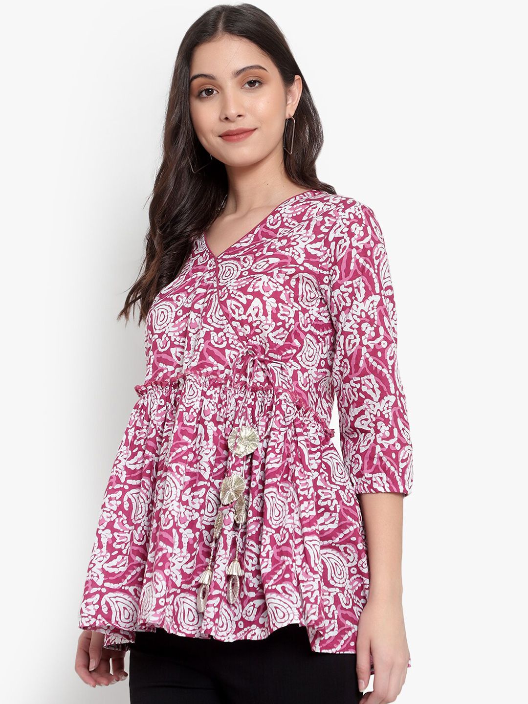 Pink Hand Block Print Plus Size Tunic — view 4