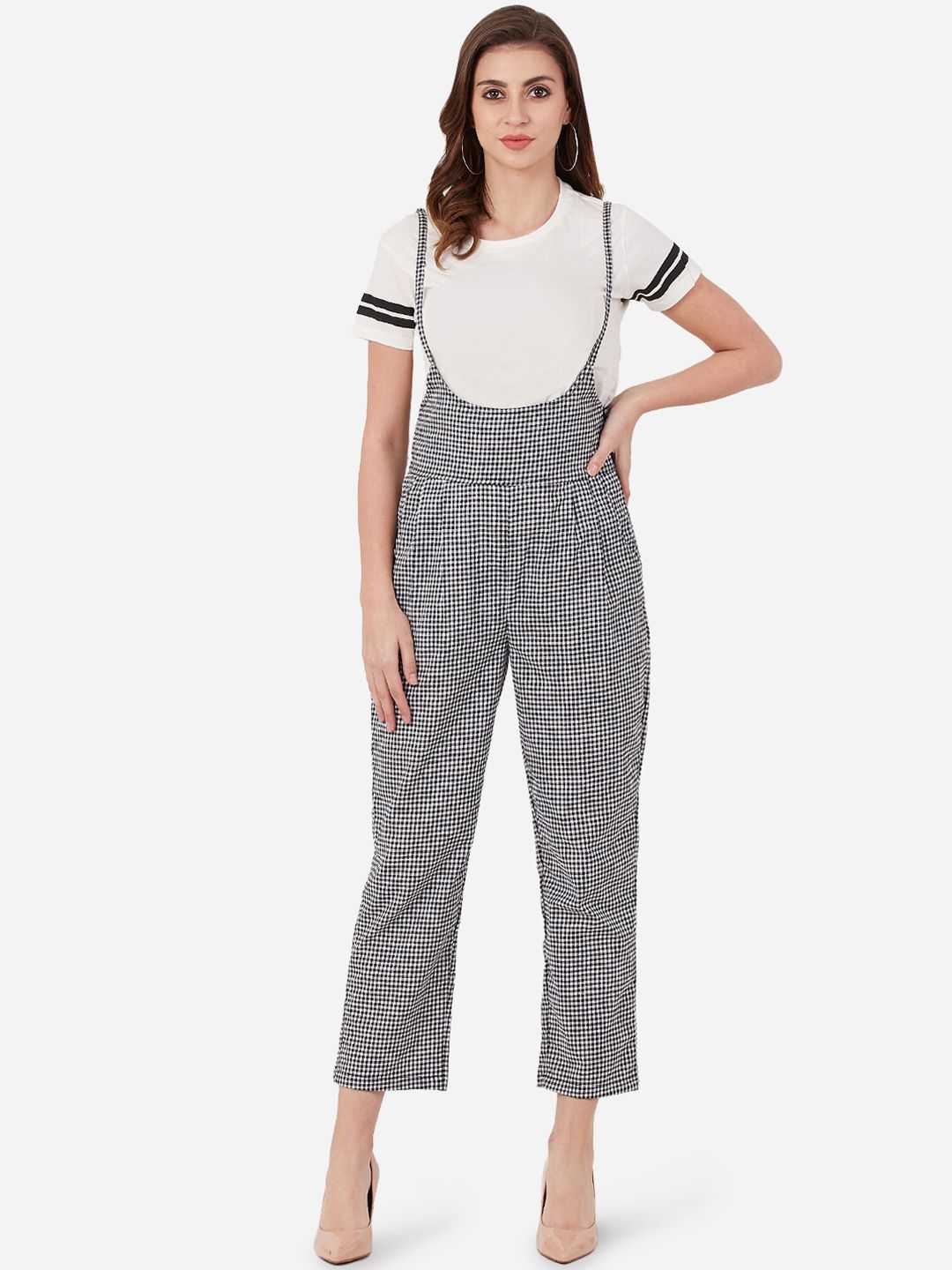 White & Black Checkered Dungaree — view 1