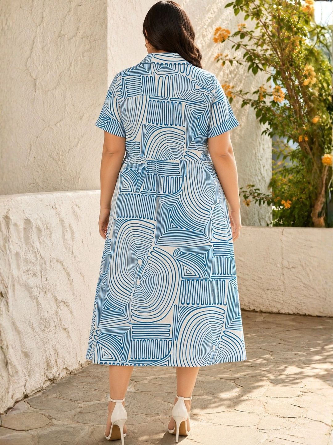 Blue Abstract Print Midi Dress — view 2