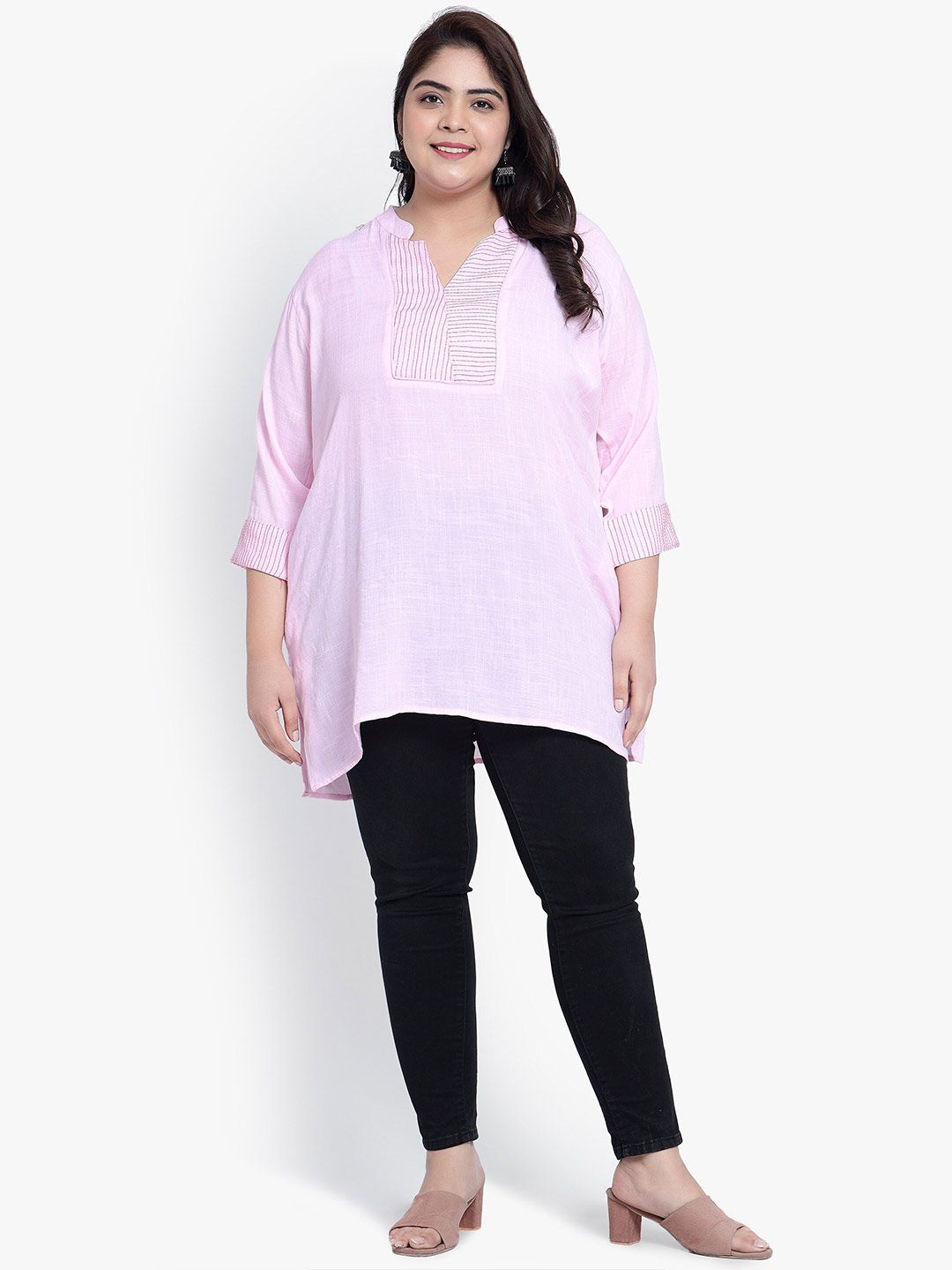 Pink Embroidered Plus Size Tunic — view 5