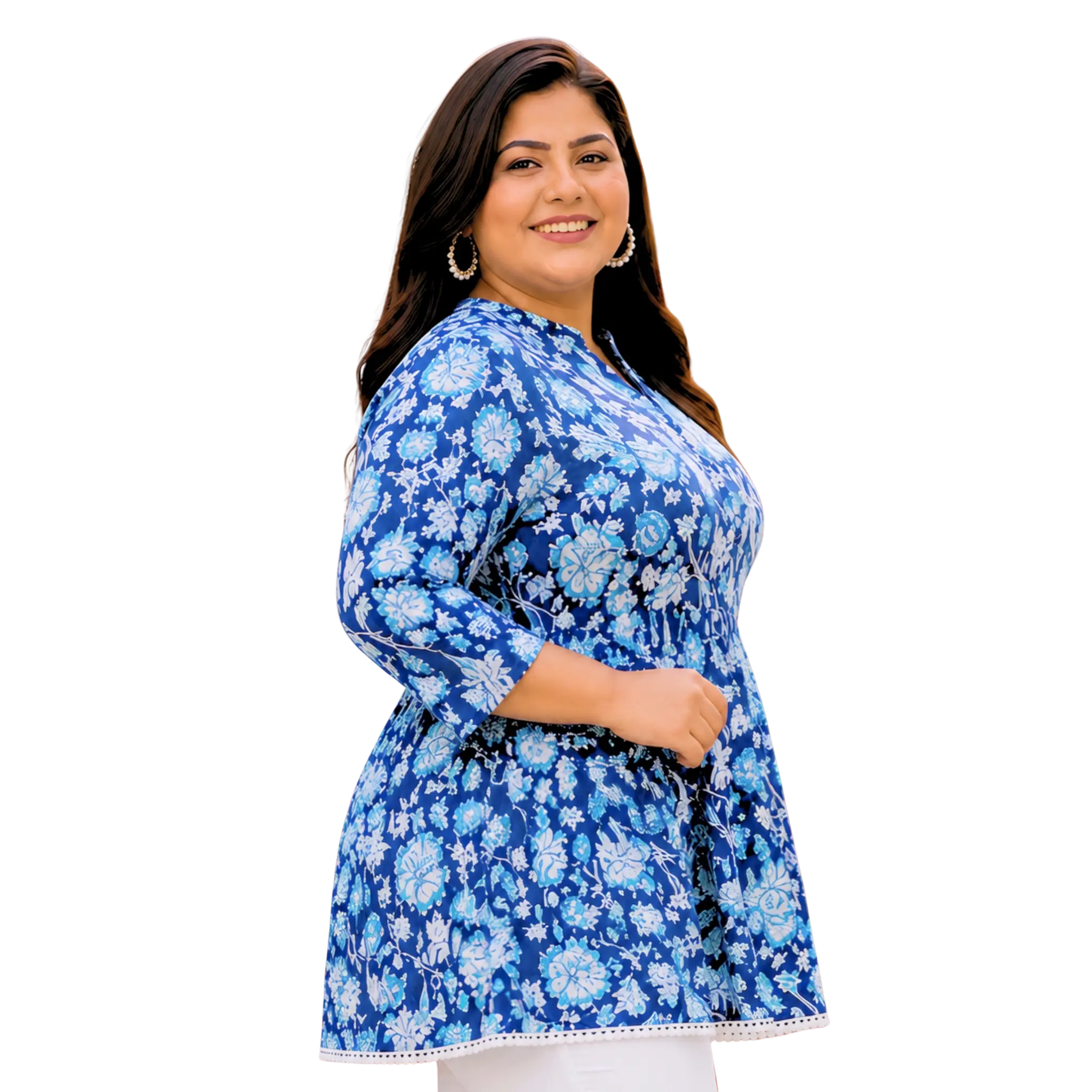 Blue and White Print Cotton Tunic