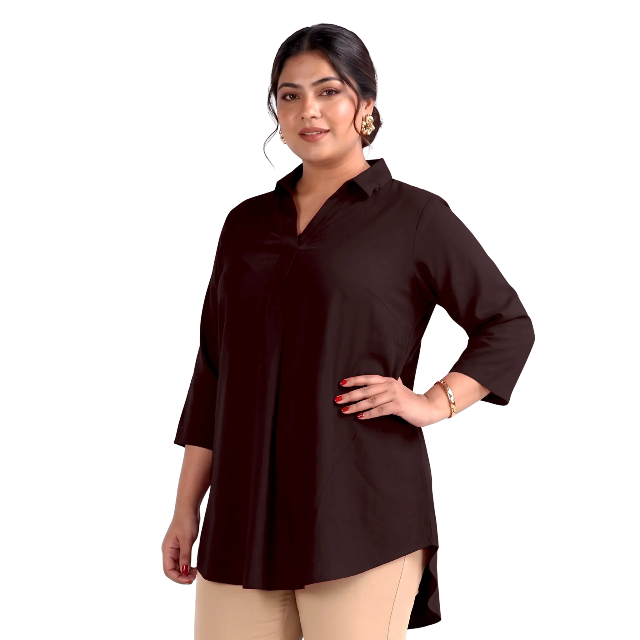 Brown Rayon Centrepleat Longline Tunic