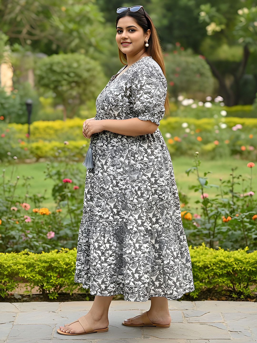 Black Floral Cotton Plus Size Dress — view 4