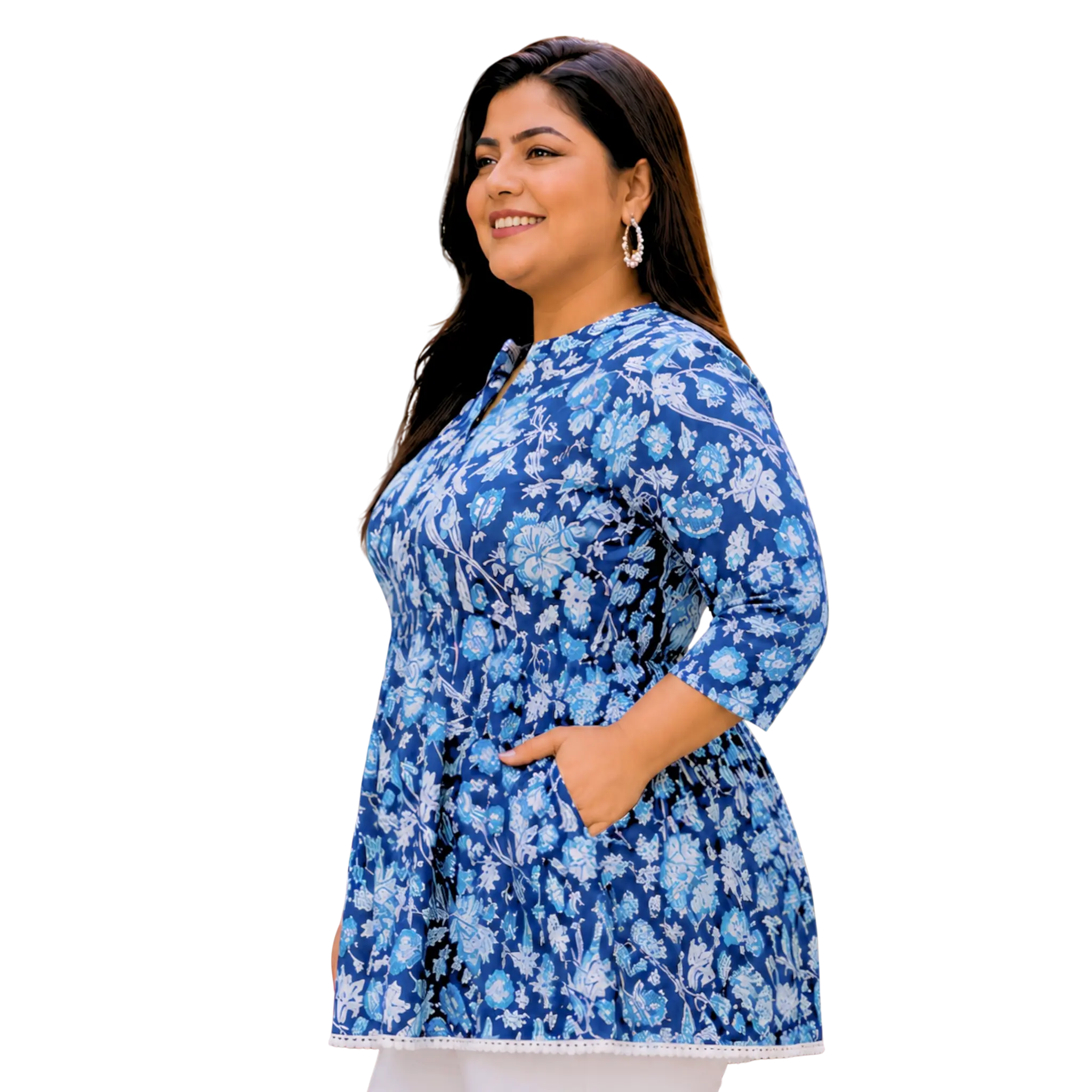 Blue and White Print Cotton Tunic