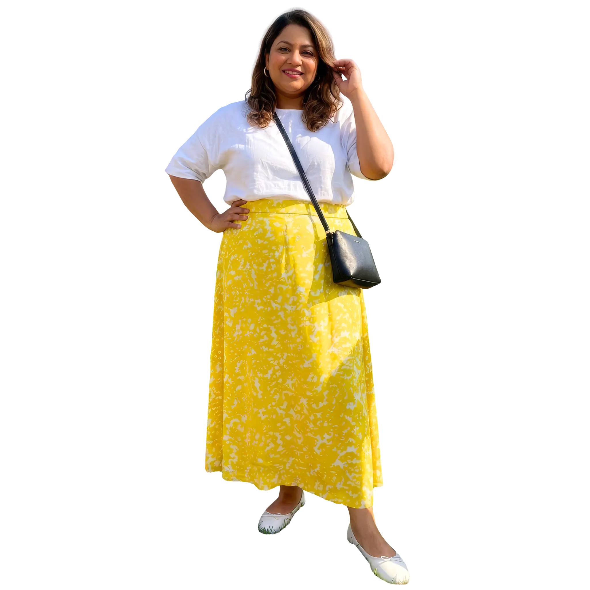 Yellow Print Satin Skirt