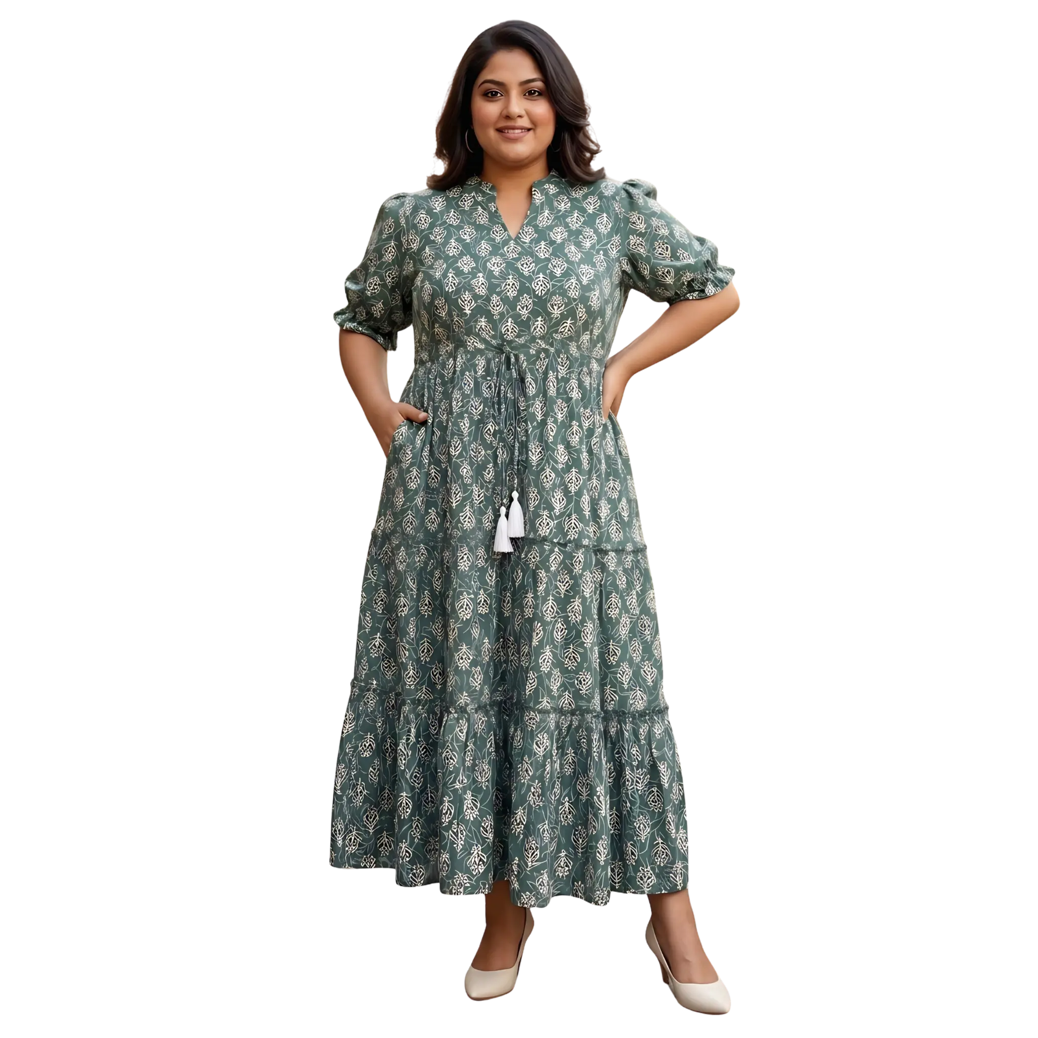 Green Floral Tiered Plus Size Dress