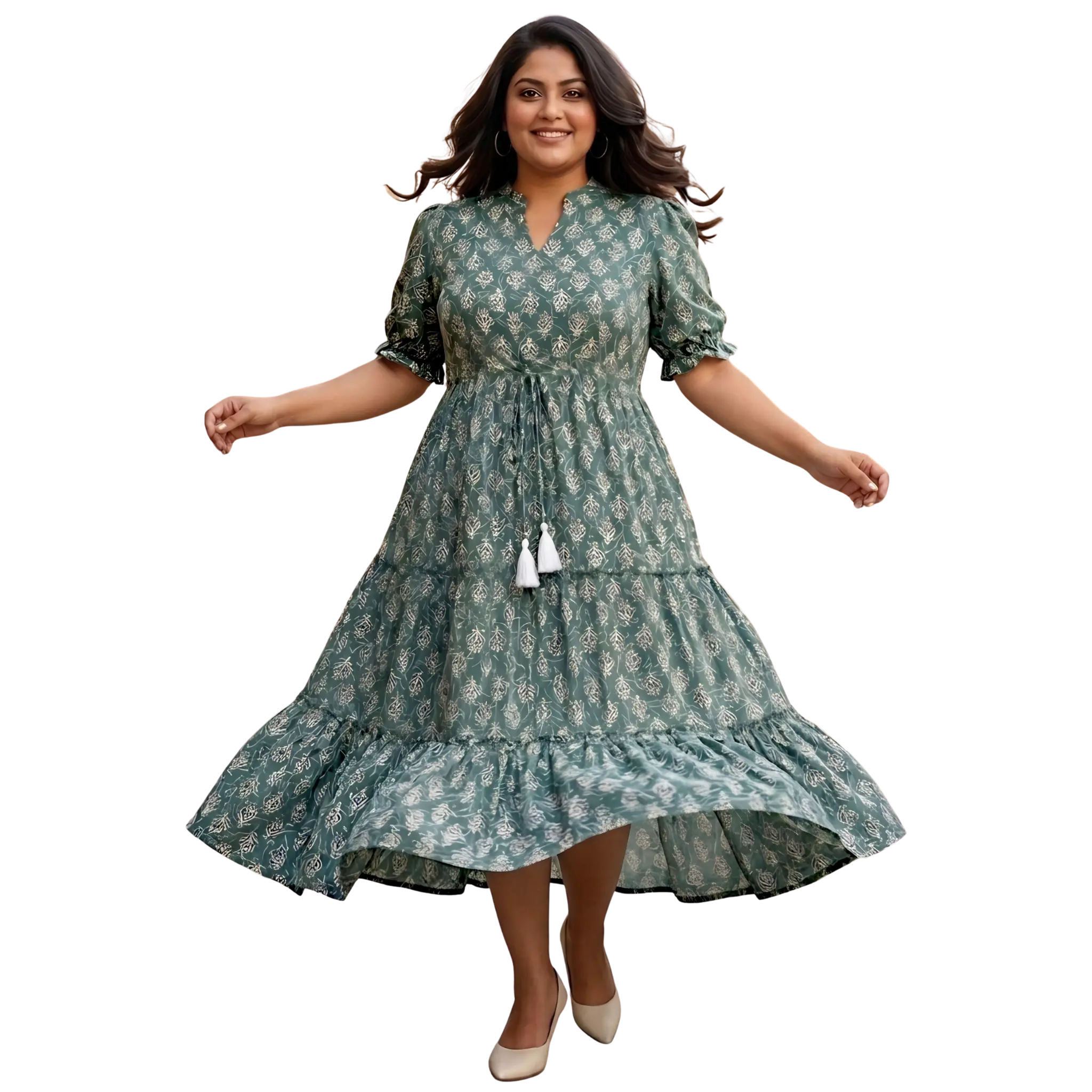Green Floral Tiered Plus Size Dress