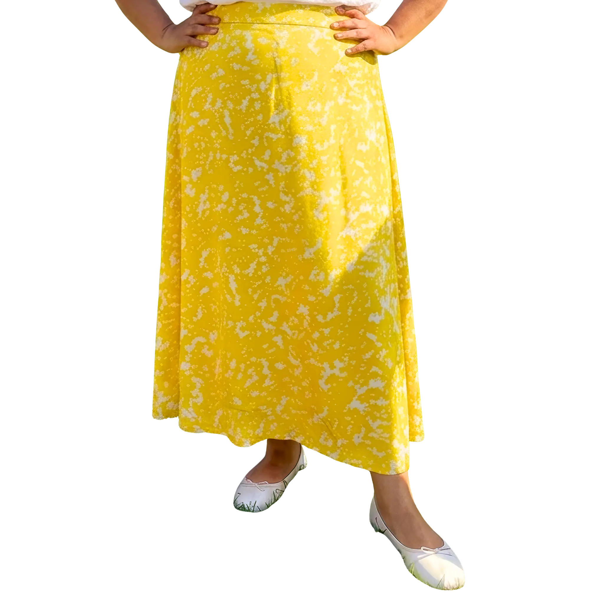Yellow Print Satin Skirt