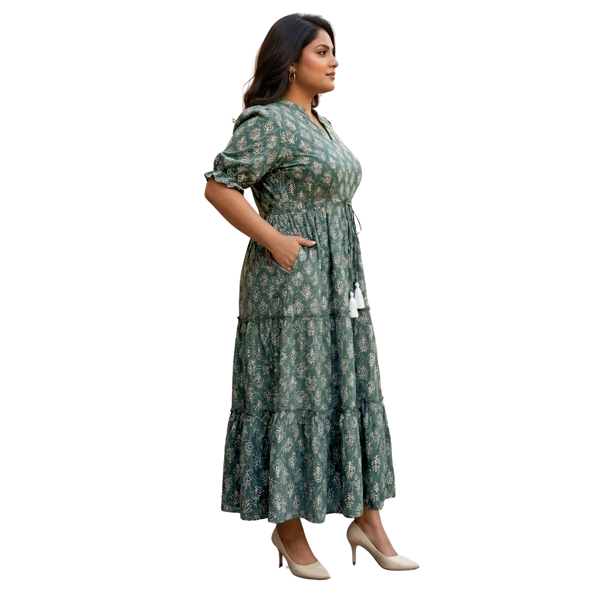 Green Floral Tiered Plus Size Dress