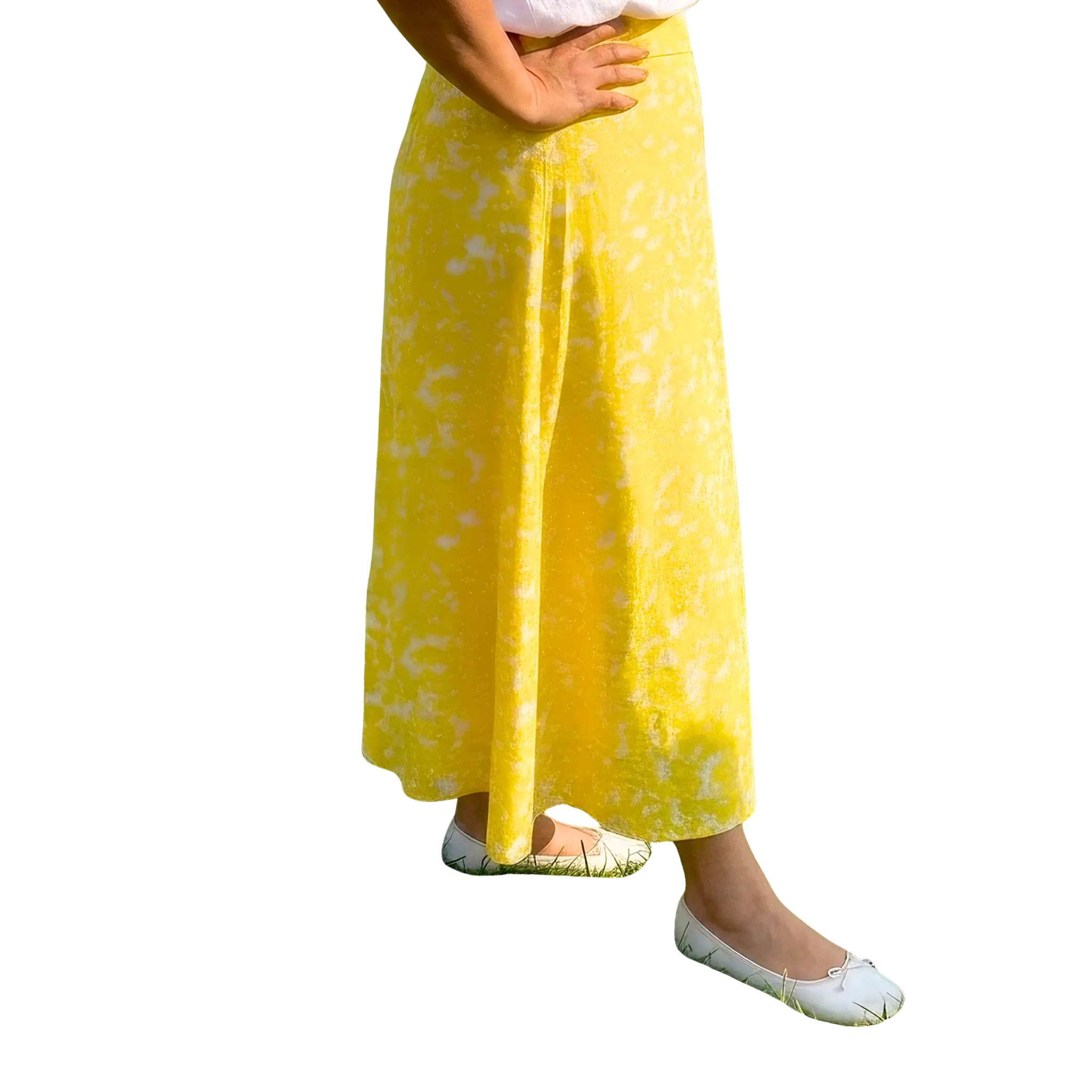 Yellow Print Satin Skirt