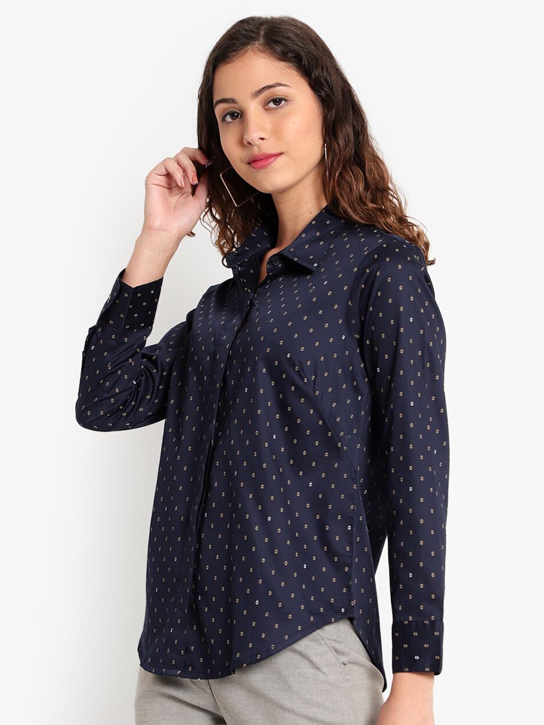 Blue Print Formal Plus Size Shirt — view 4