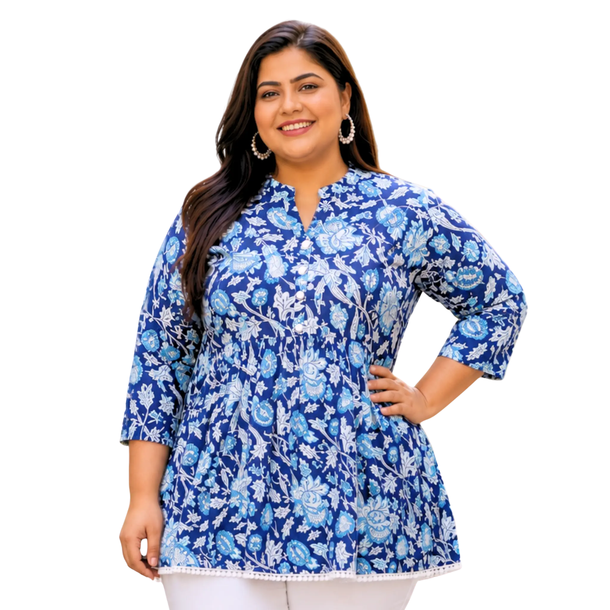 Blue and White Print Cotton Tunic