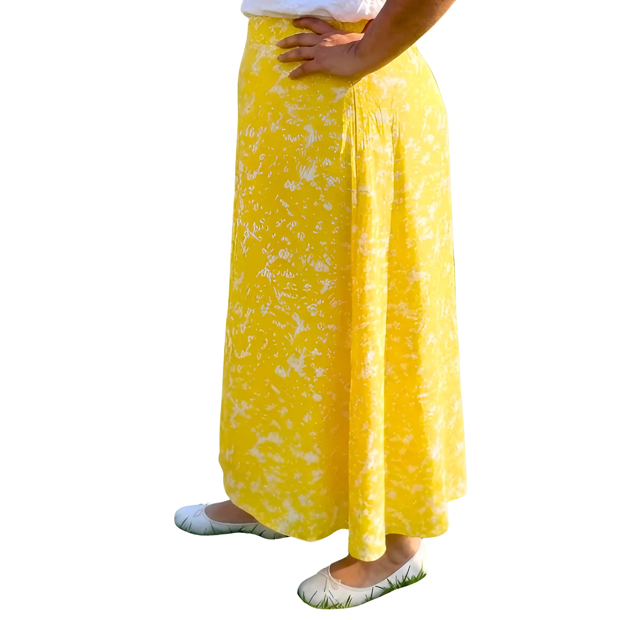 Yellow Print Satin Skirt
