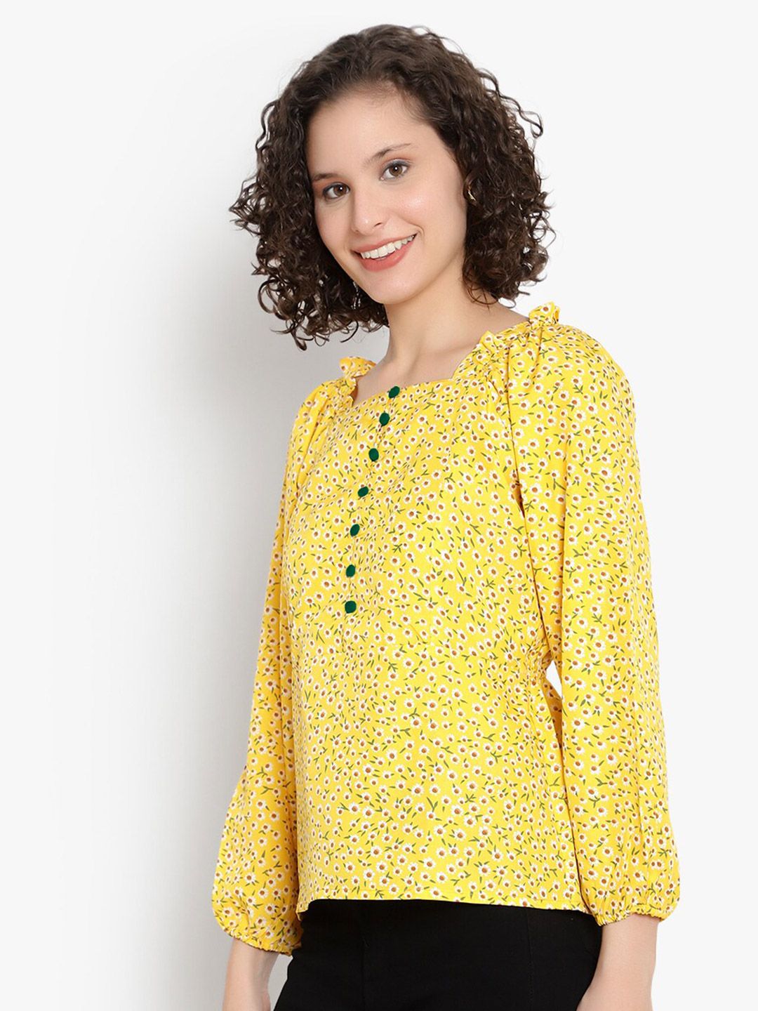 Yellow Floral Print Top — view 4