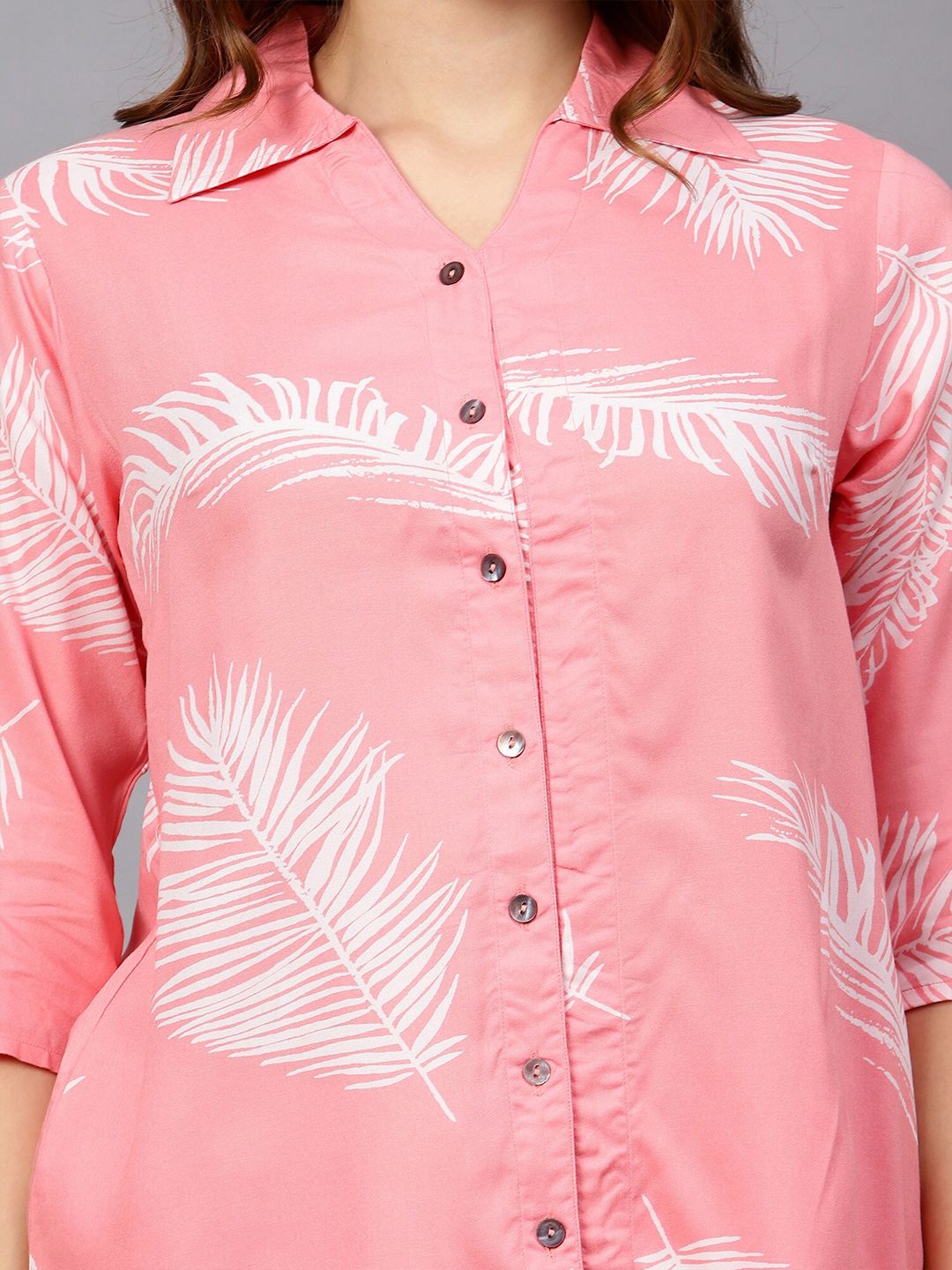 Pink Leaf Print Shirt — view 9
